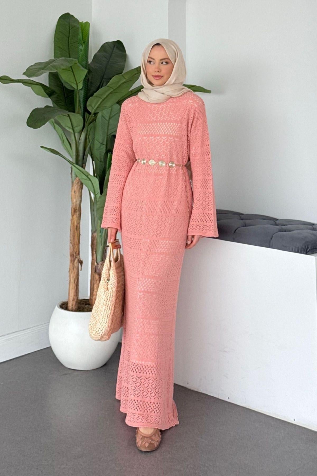 Ajur Örme Elbise Pembe, Fiyatları 