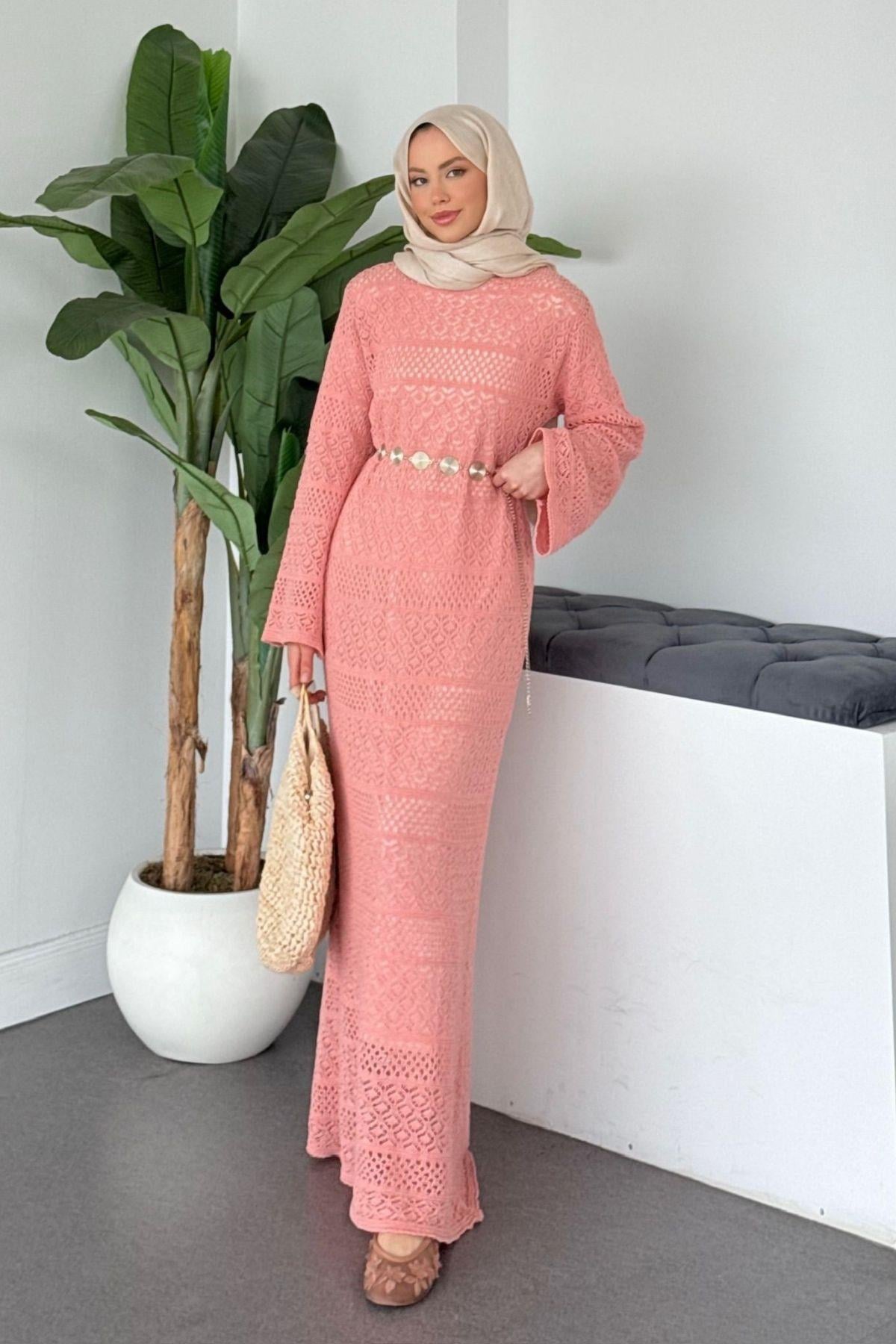 Ajur Örme Elbise Pembe, Fiyatları 