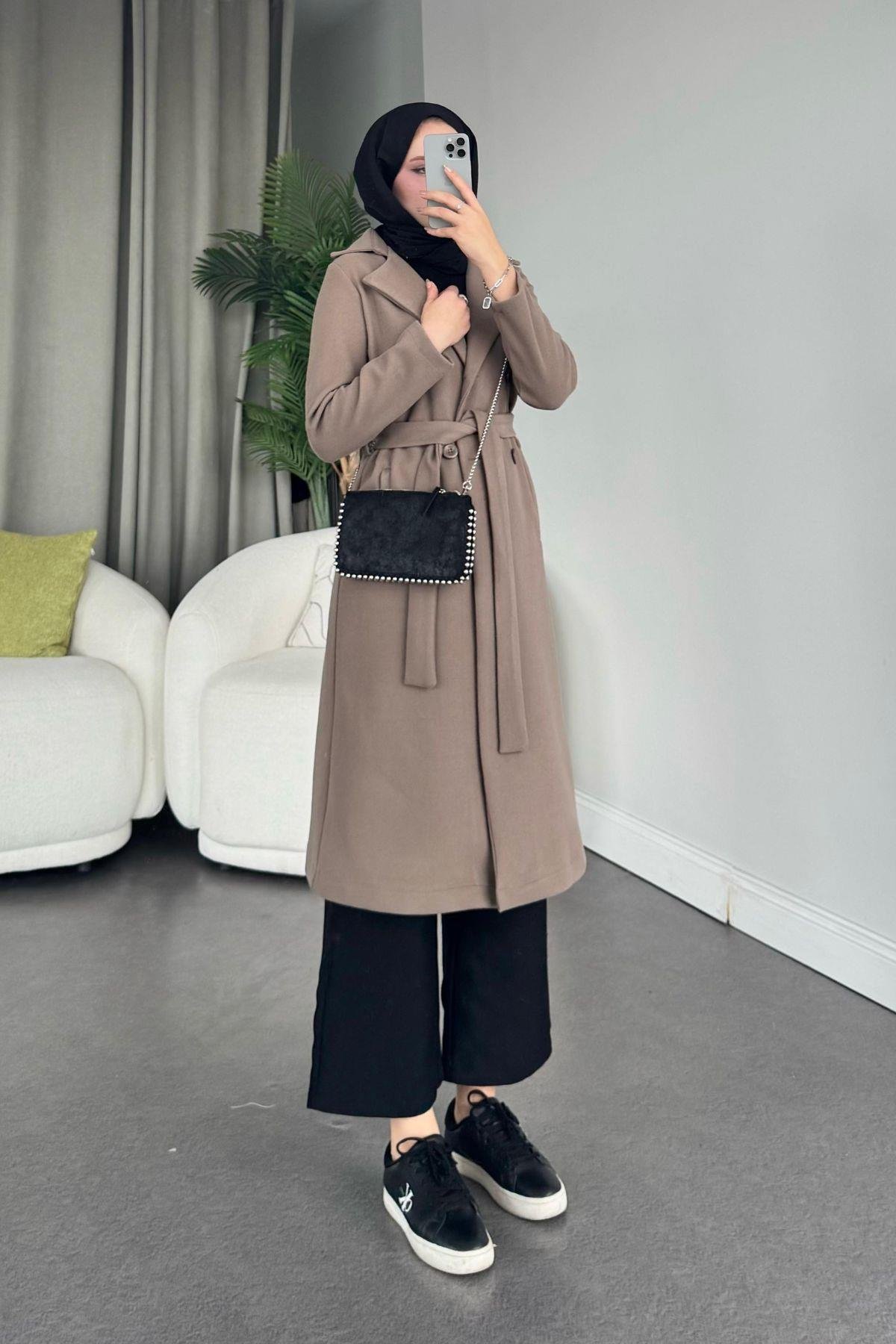 Altı Düğmeli Kaban Vizon, Fiyatları Haza Moda | Tesettür Giyim | Altı Düğmeli Kaban Vizon