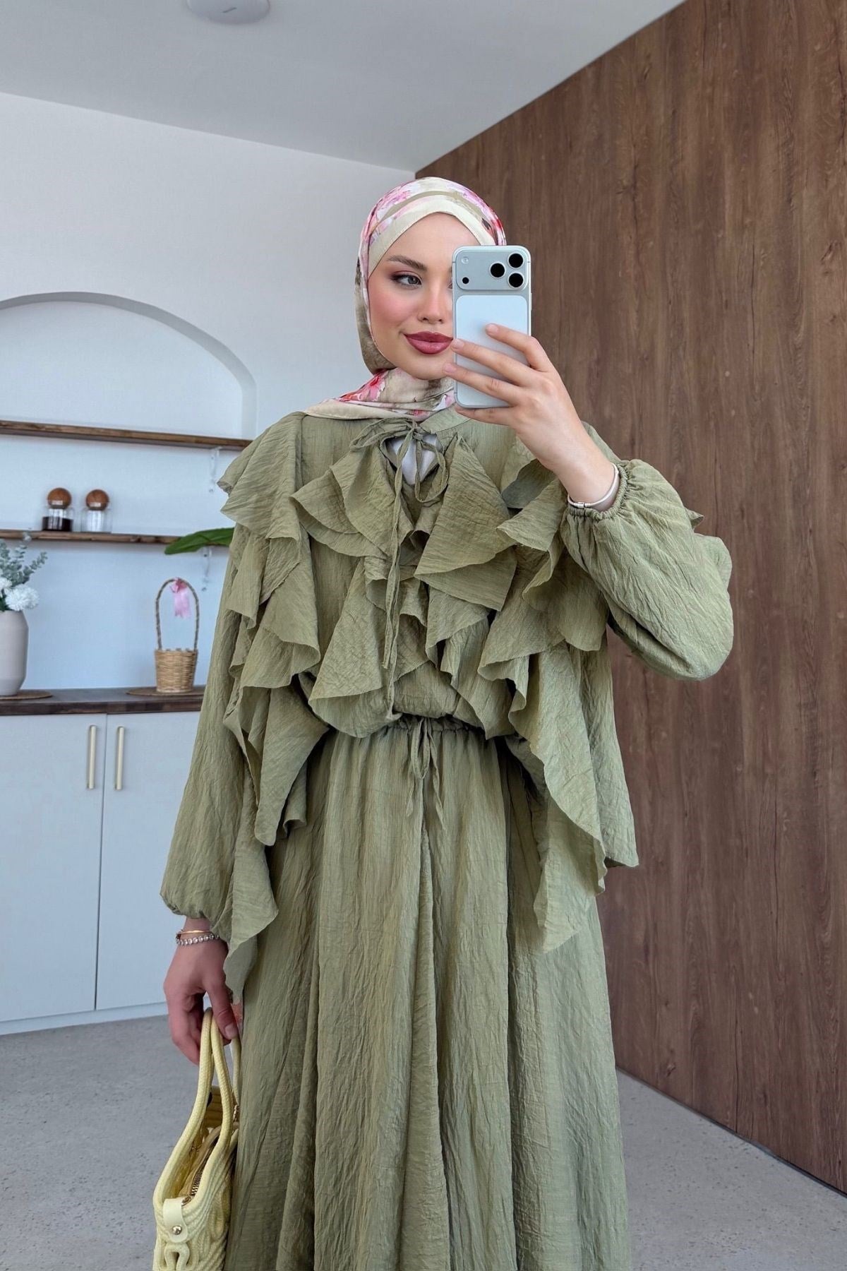 Angelina Fırfırlı Etekli Takım Yağ Yeşili, Fiyatları 