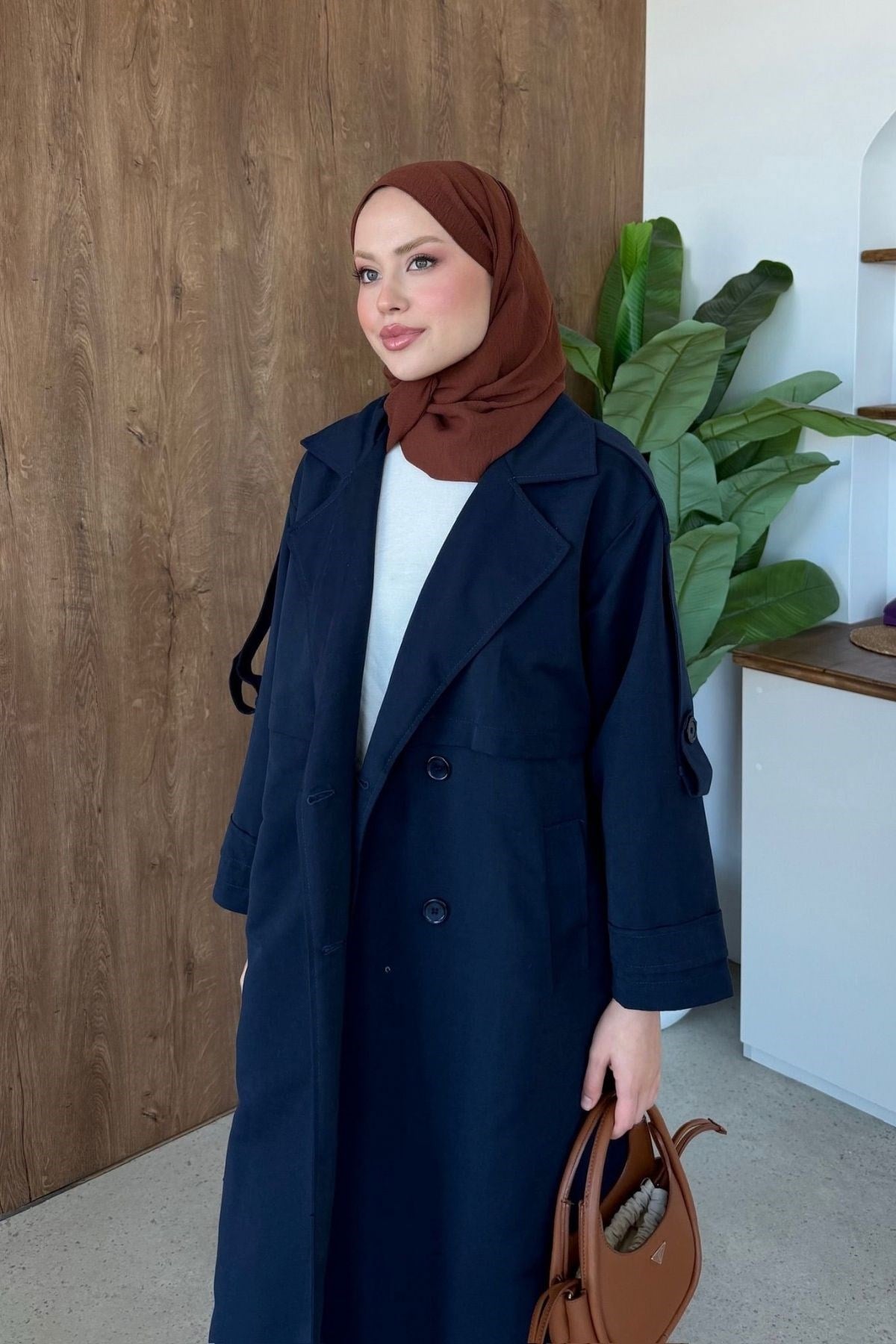 Apolet Detay Uzun Trençkot Lacivert, Fiyatları 