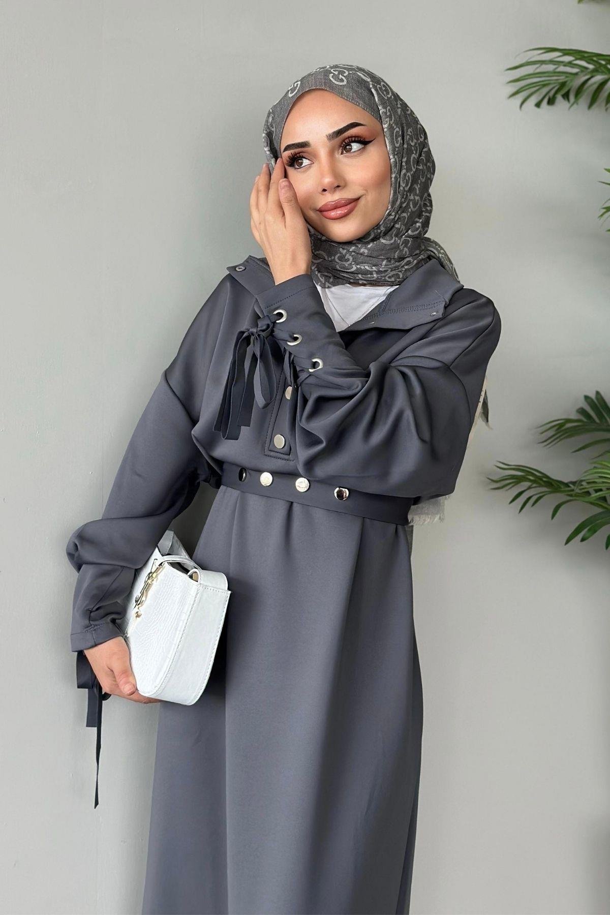 Arya Scuba Elbise Füme, Fiyatları Haza Moda | Tesettür Giyim | Arya Scuba Elbise Füme