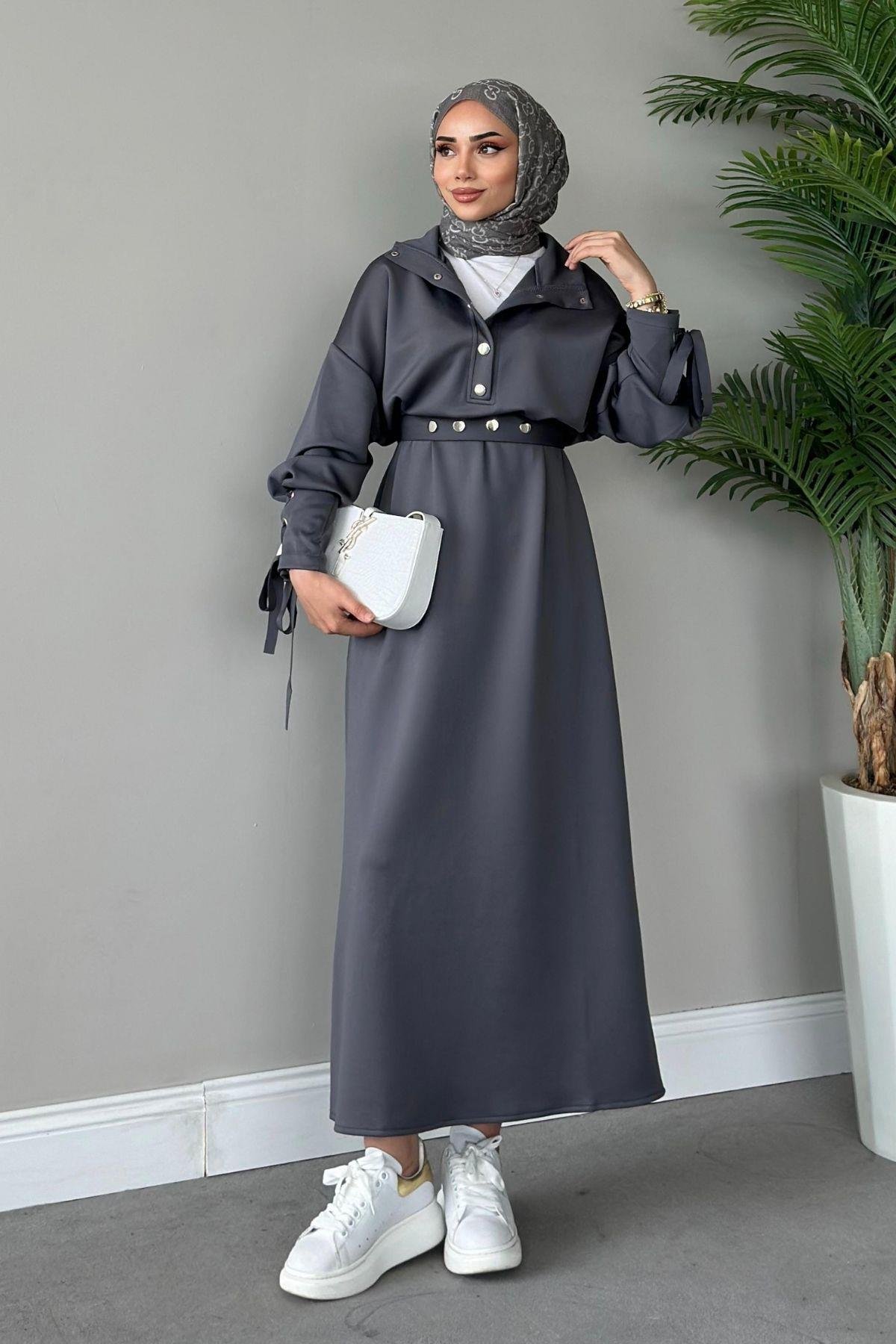 Arya Scuba Elbise Füme, Fiyatları Haza Moda | Tesettür Giyim | Arya Scuba Elbise Füme