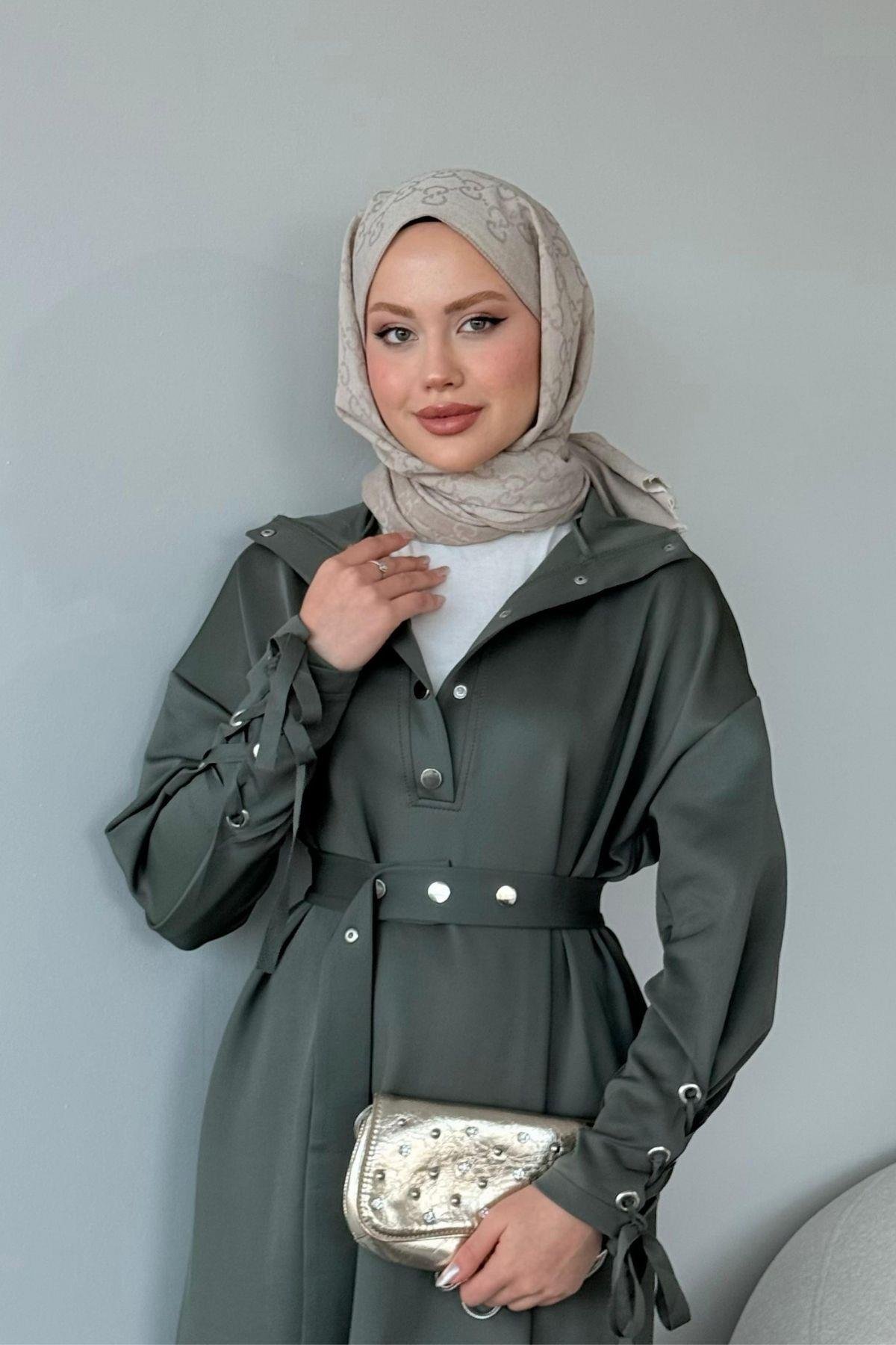 Arya Scuba Elbise Haki, Fiyatları Haza Moda | Tesettür Giyim | Arya Scuba Elbise Haki