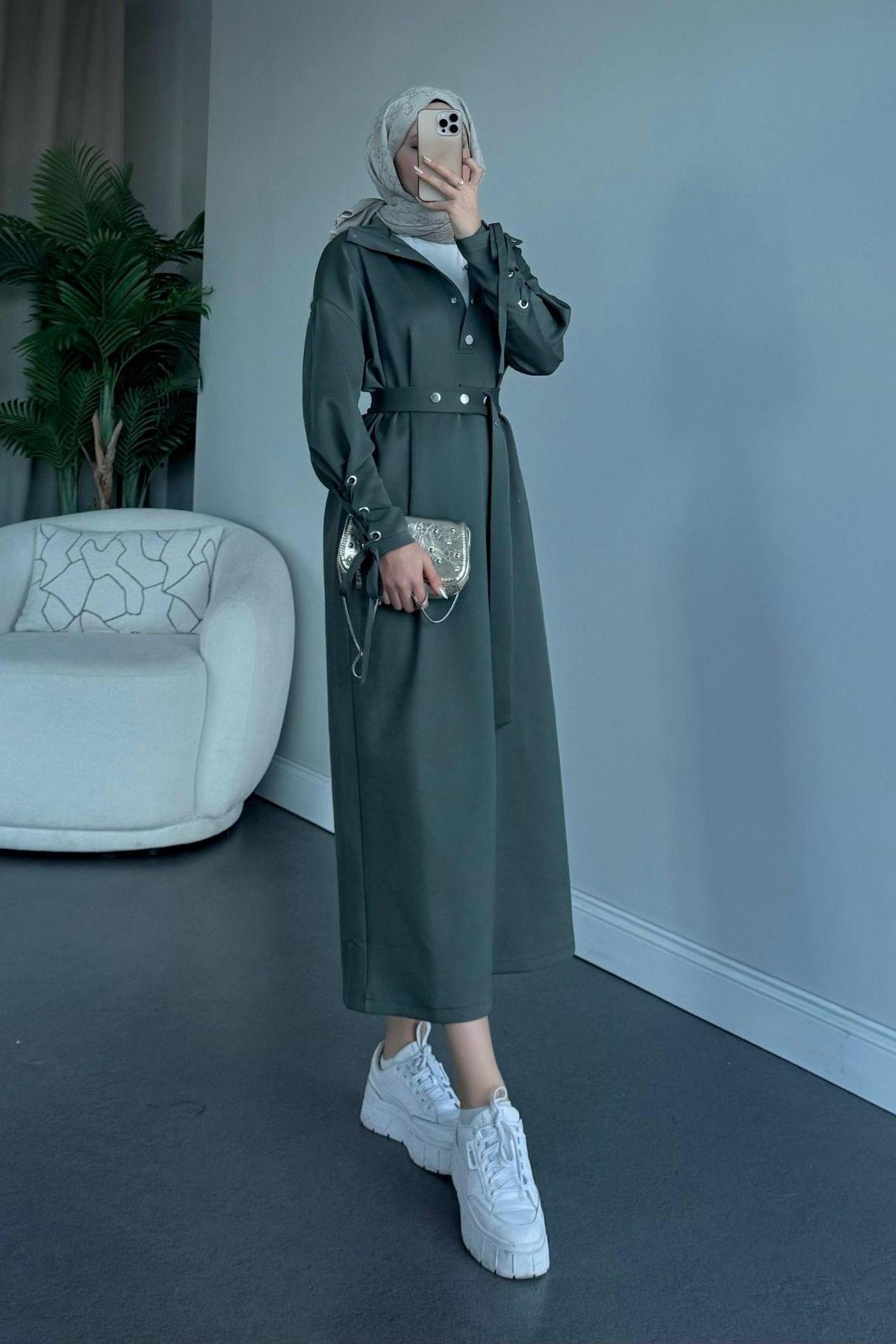 Arya Scuba Elbise Haki, Fiyatları Haza Moda | Tesettür Giyim | Arya Scuba Elbise Haki