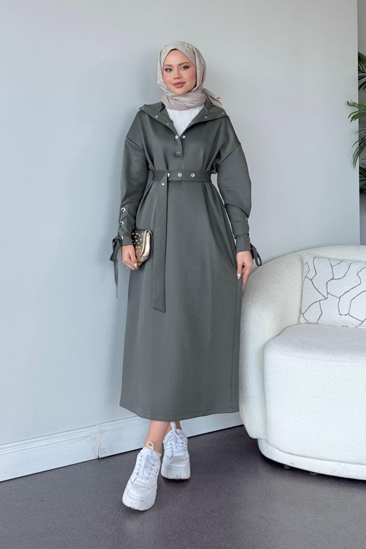 Arya Scuba Elbise Haki, Fiyatları Haza Moda | Tesettür Giyim | Arya Scuba Elbise Haki