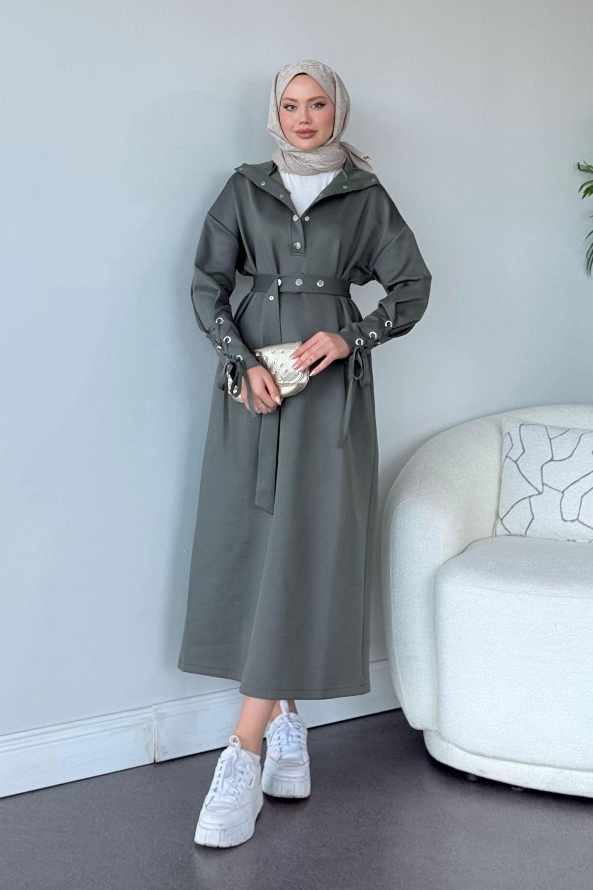 Arya Scuba Elbise Haki, Fiyatları Haza Moda | Tesettür Giyim | Arya Scuba Elbise Haki