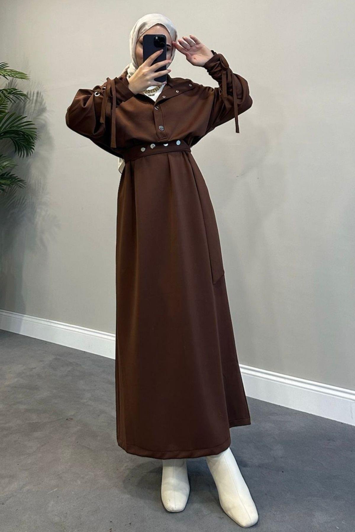 Arya Scuba Elbise Kahve, Fiyatları Arya Scuba Elbise Kahve – Haza Moda | Tesettür Giyim