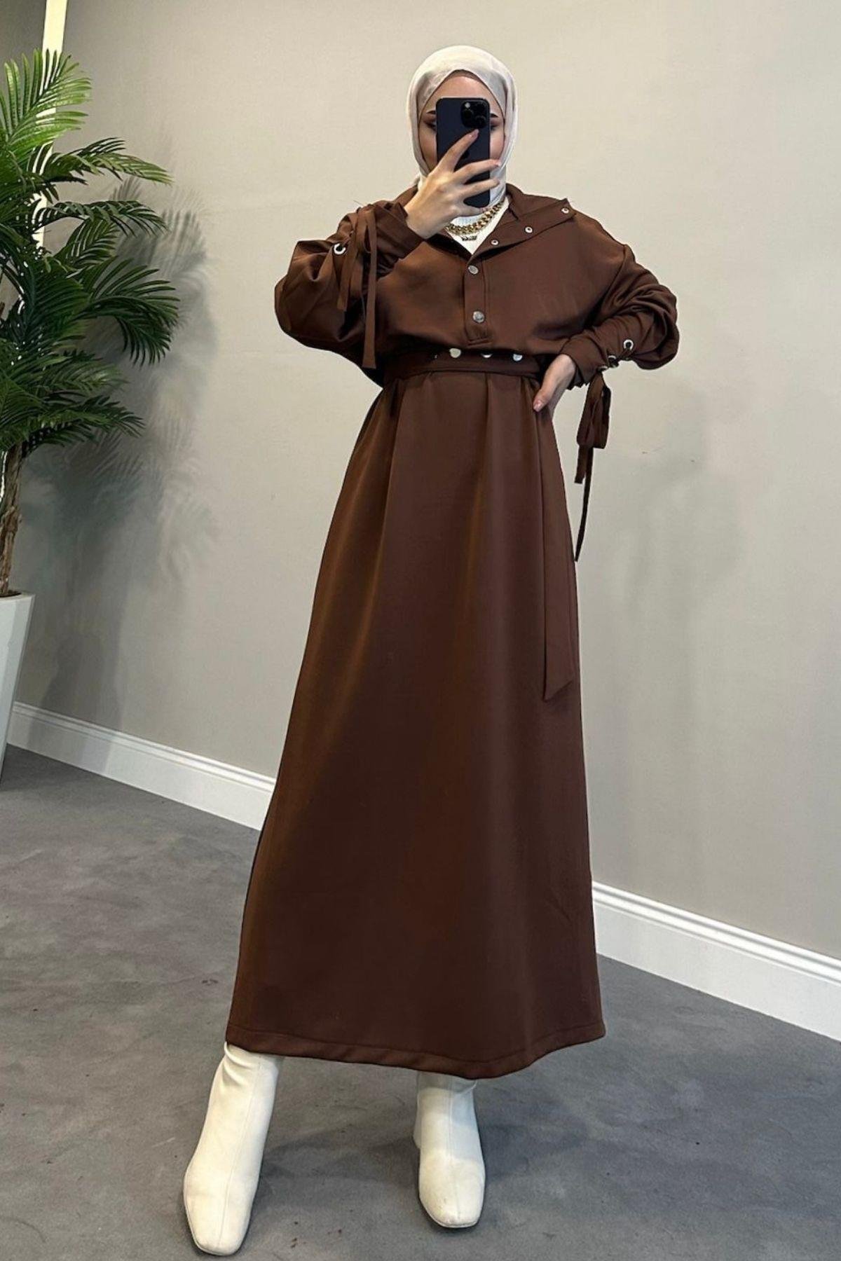 Arya Scuba Elbise Kahve, Fiyatları Arya Scuba Elbise Kahve – Haza Moda | Tesettür Giyim