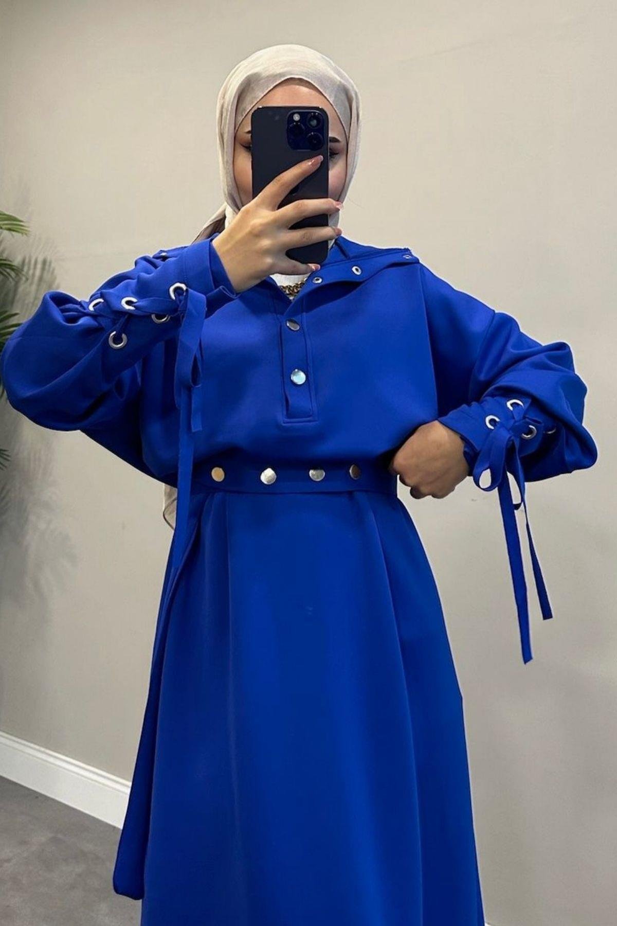 Arya Scuba Elbise Saks, Fiyatları Arya Scuba Elbise Saks – Haza Moda | Tesettür Giyim