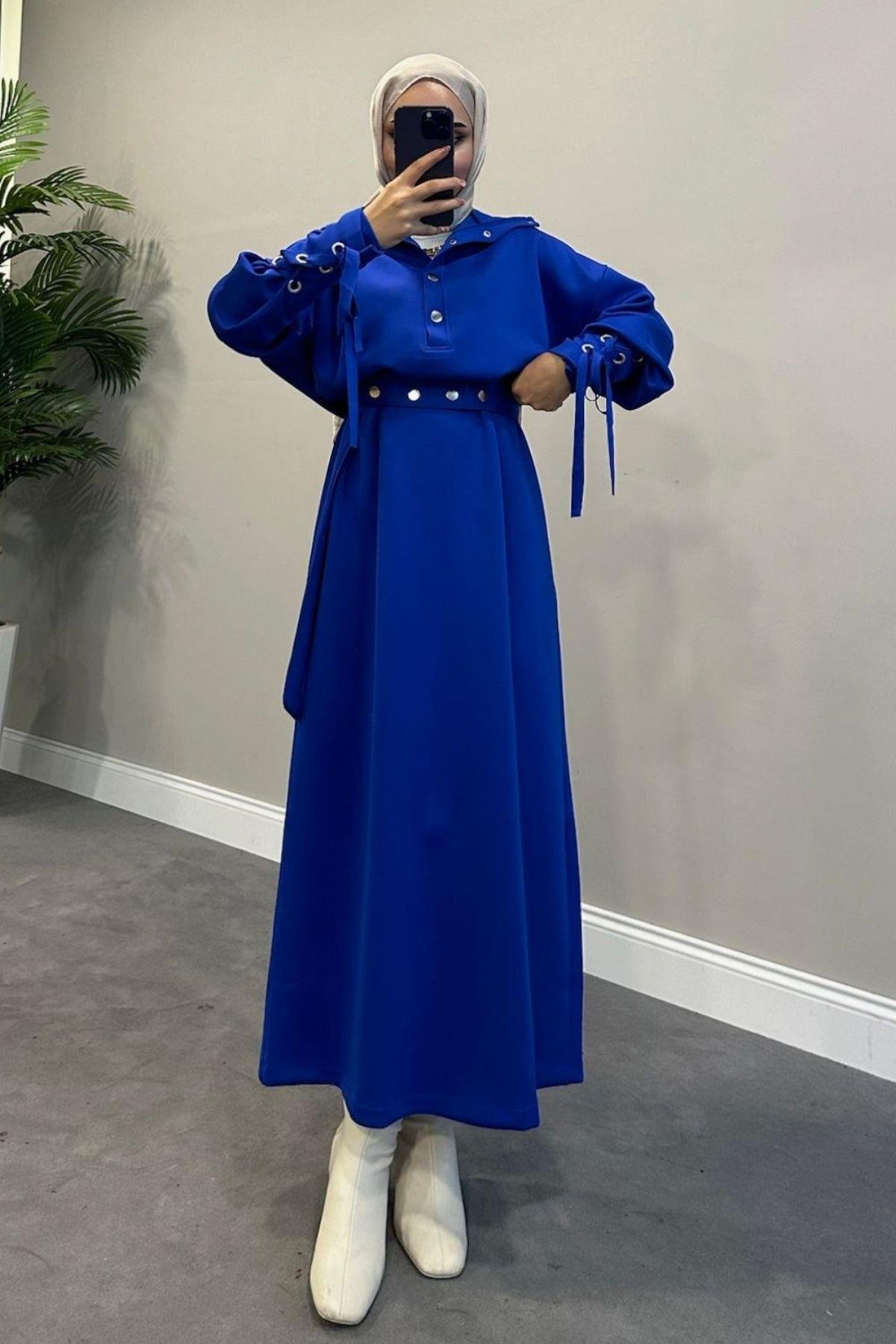 Arya Scuba Elbise Saks, Fiyatları Arya Scuba Elbise Saks – Haza Moda | Tesettür Giyim