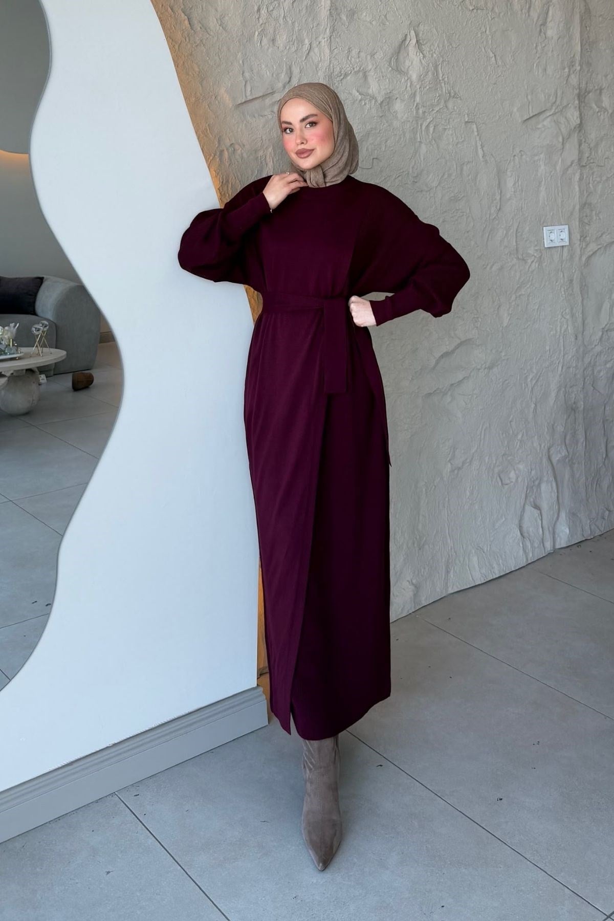 Aryel Kuşaklı Elbise Bordo, Fiyatları 