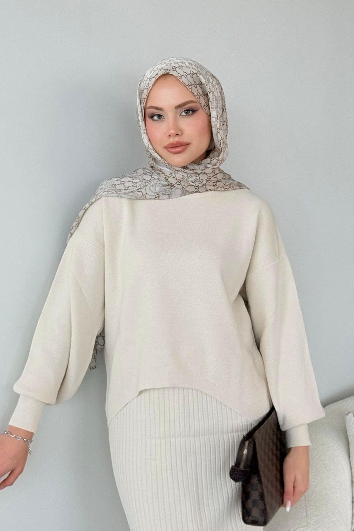 Asel Triko Elbise Ekru, Fiyatları Haza Moda | Tesettür Giyim | Asel Triko Elbise Ekru