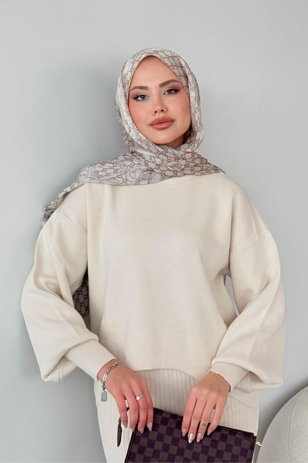 Asel Triko Elbise Ekru, Fiyatları Haza Moda | Tesettür Giyim | Asel Triko Elbise Ekru