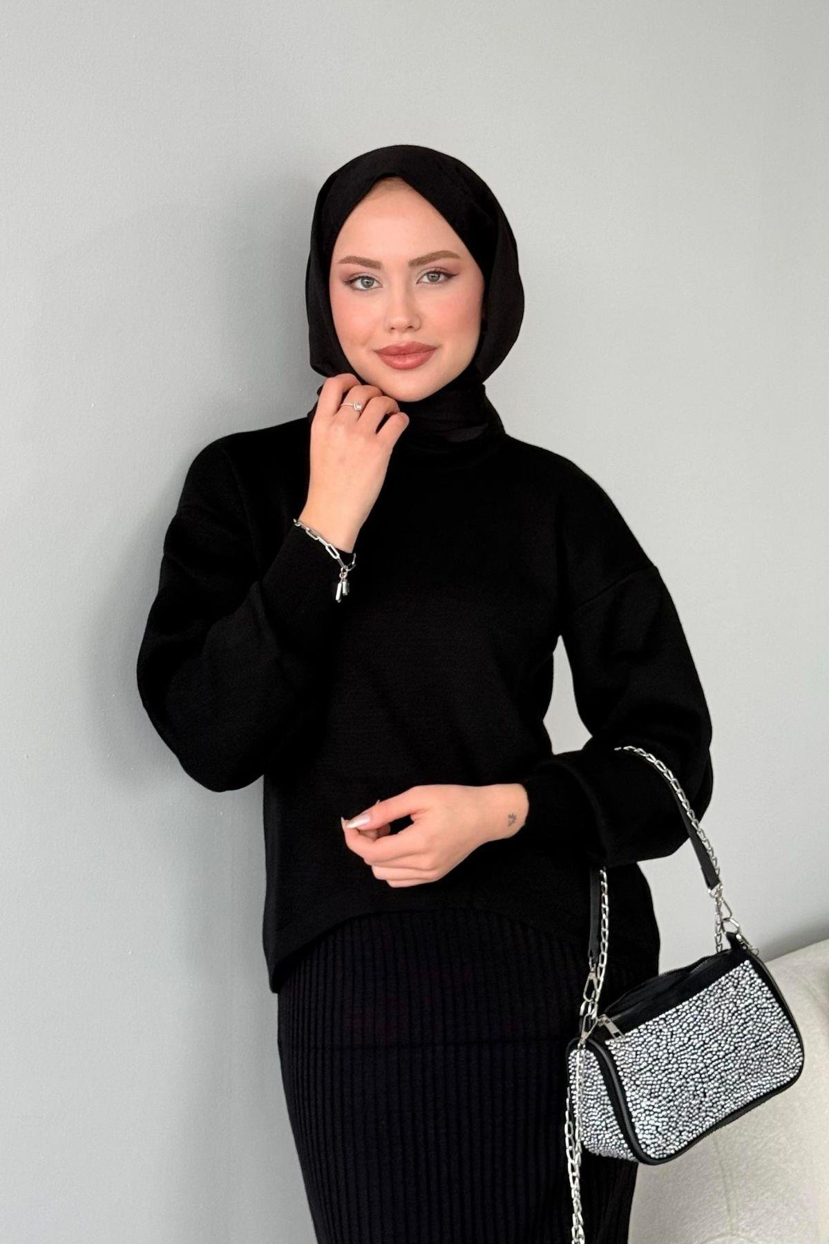 Asel Triko Elbise Siyah, Fiyatları Haza Moda | Tesettür Giyim | Asel Triko Elbise Siyah