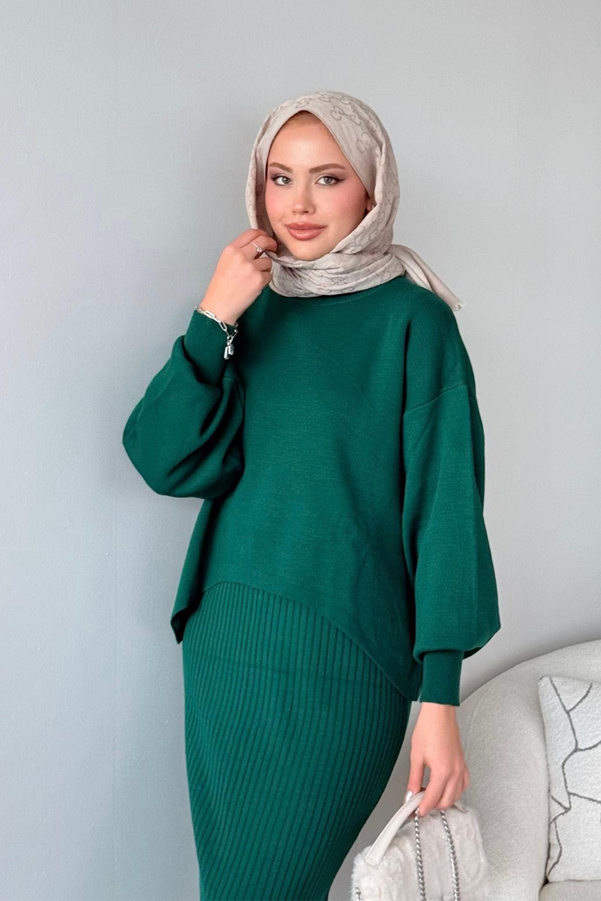 Asel Triko Elbise Zümrüt, Fiyatları Haza Moda | Tesettür Giyim | Asel Triko Elbise Zümrüt