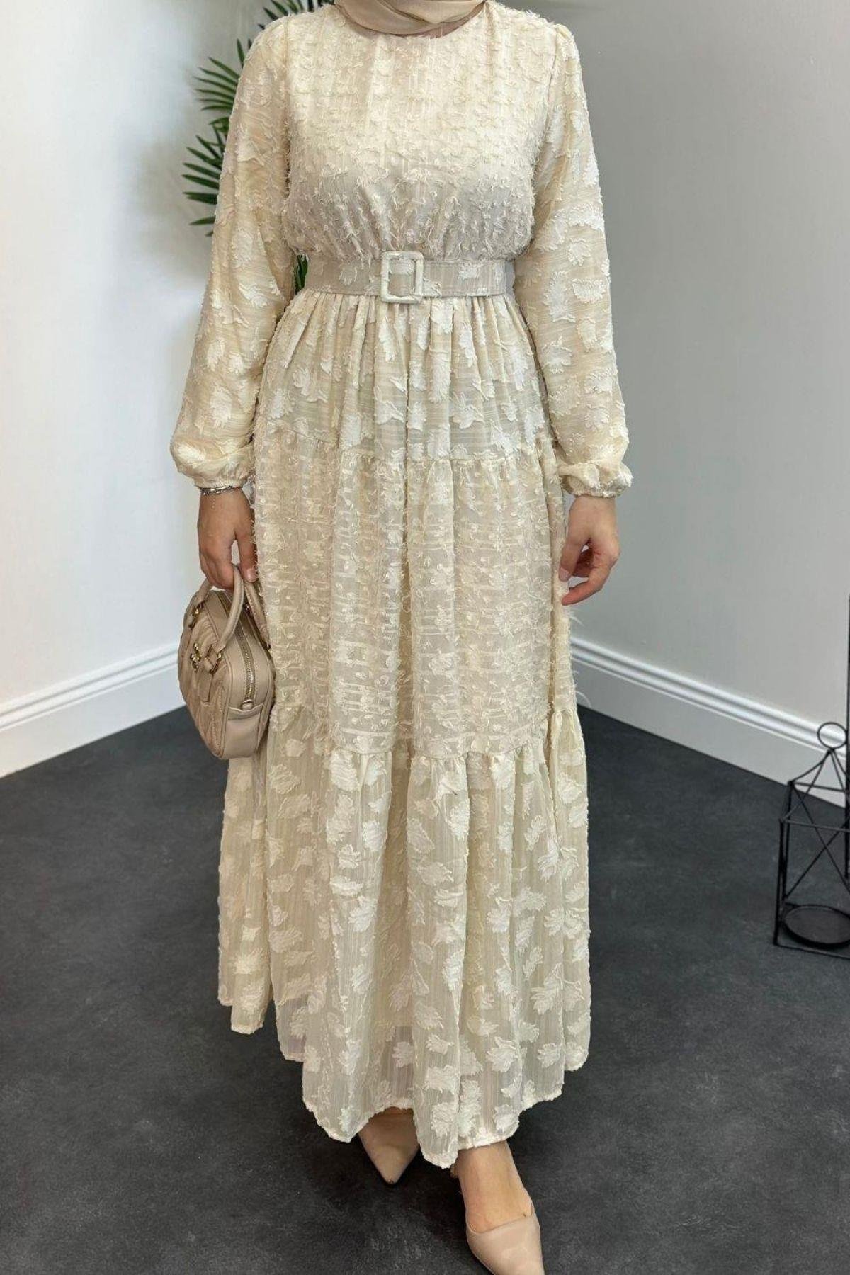 Asya Kemerli Elbise Krem, Fiyatları 