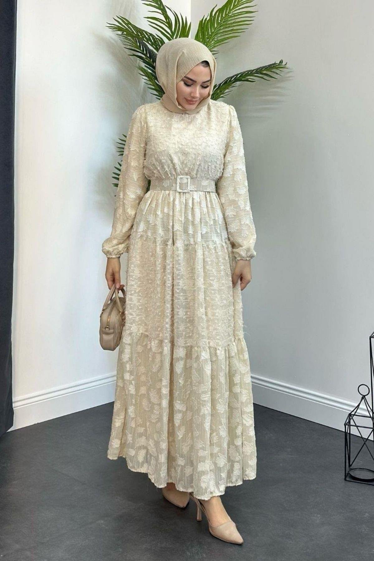 Asya Kemerli Elbise Krem, Fiyatları 