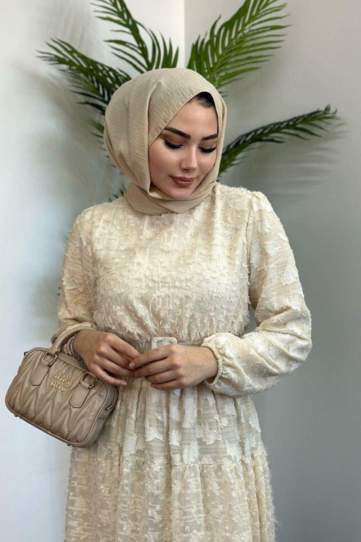 Asya Kemerli Elbise Krem, Fiyatları 