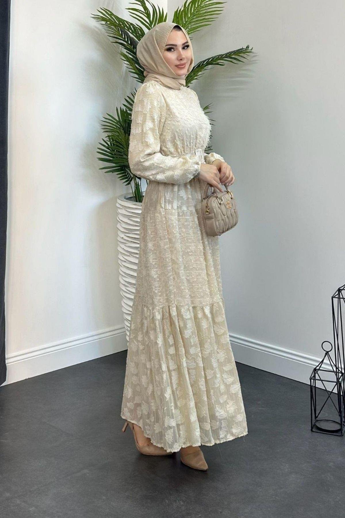 Asya Kemerli Elbise Krem, Fiyatları 