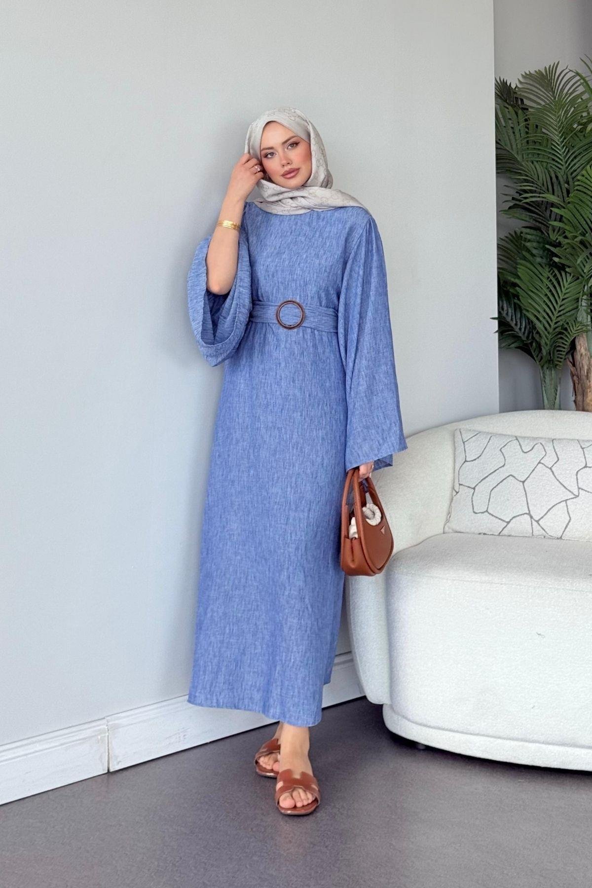 Atina Keten Elbise Mavi, Fiyatları Atina Keten Elbise Mavi- Haza Moda