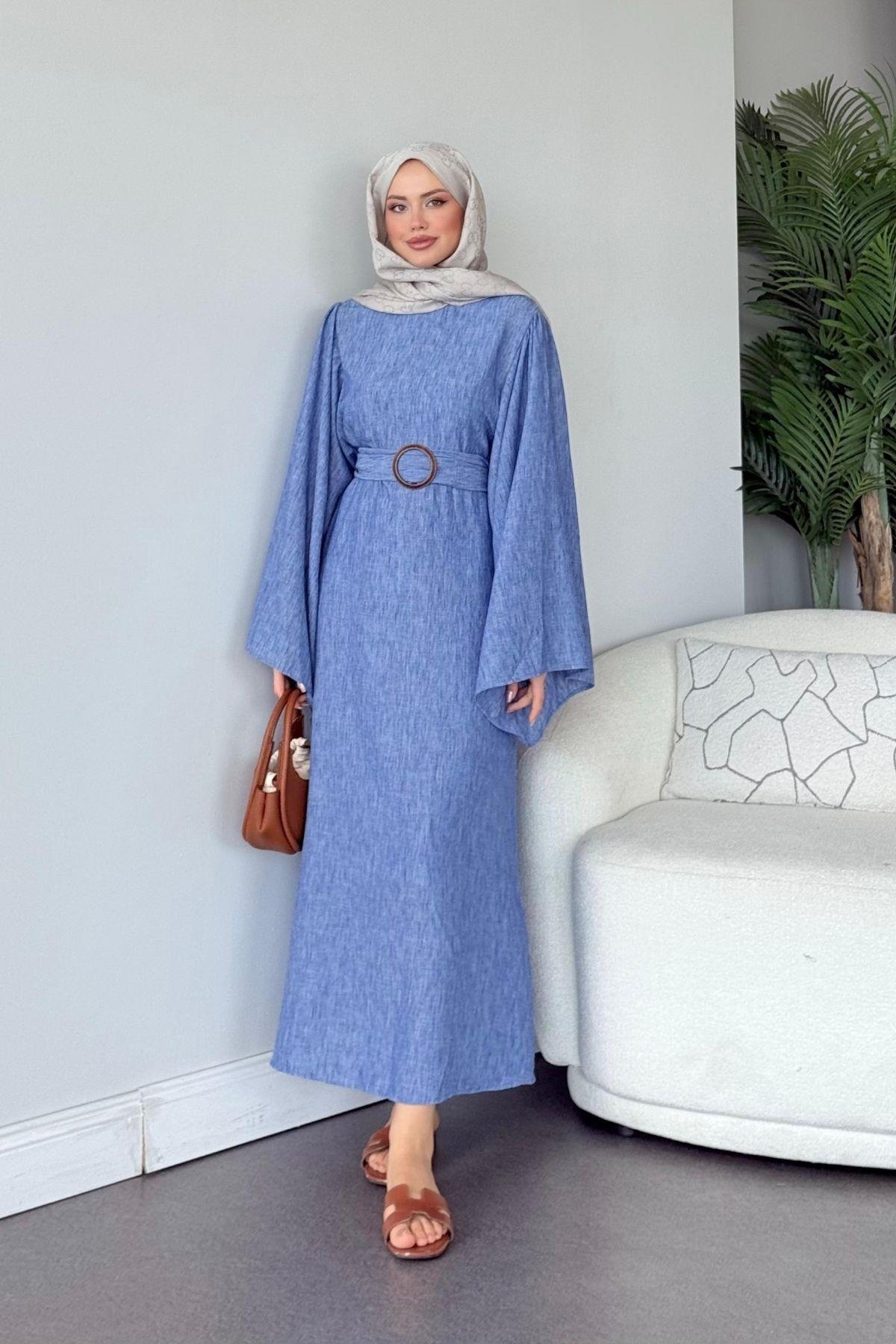 Atina Keten Elbise Mavi, Fiyatları Atina Keten Elbise Mavi- Haza Moda