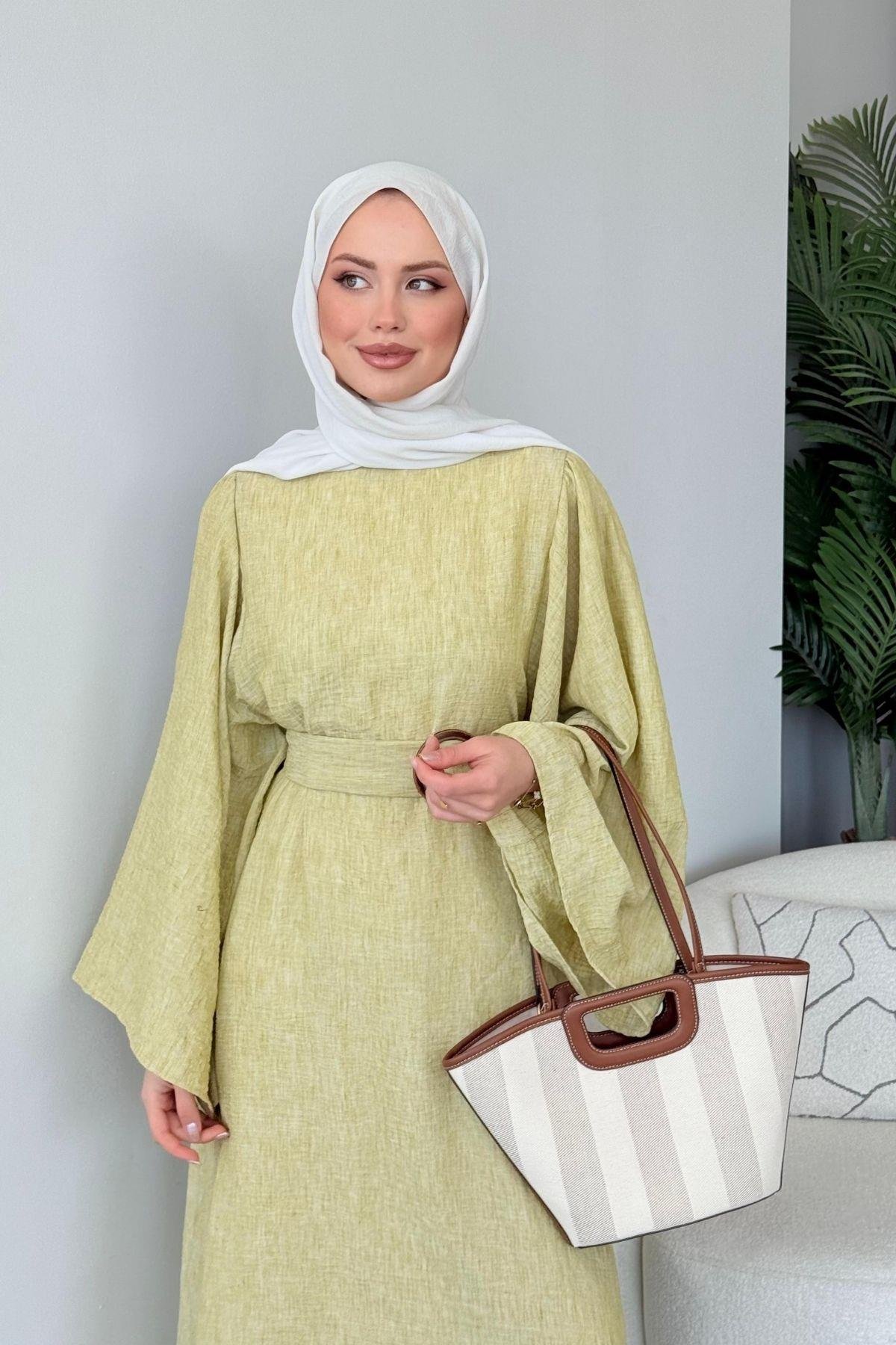 Atina Keten Elbise Sarı, Fiyatları Atina Keten Elbise Sarı - Haza Moda