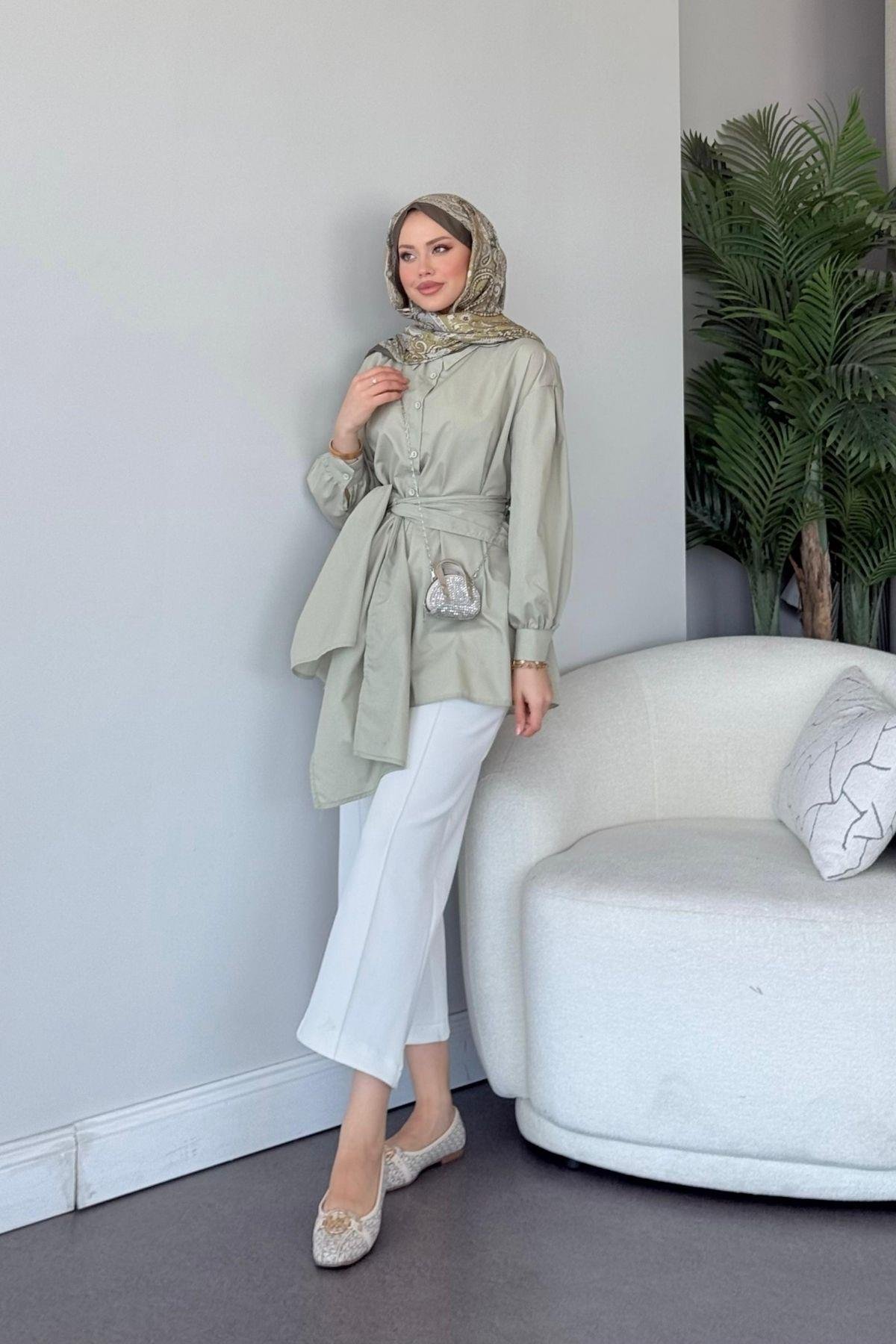 Awen Bağlamalı Gömlek Mint, Fiyatları Awen Bağlamalı Gömlek Mint Haza Moda 