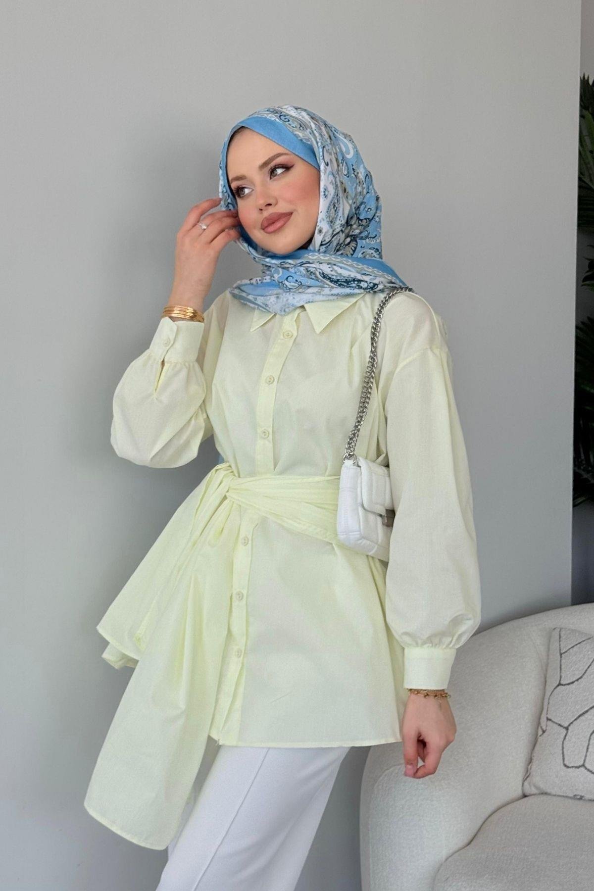 Awen Bağlamalı Gömlek Sarı, Fiyatları Awen Bağlamalı Gömlek Sarı Haza Moda 