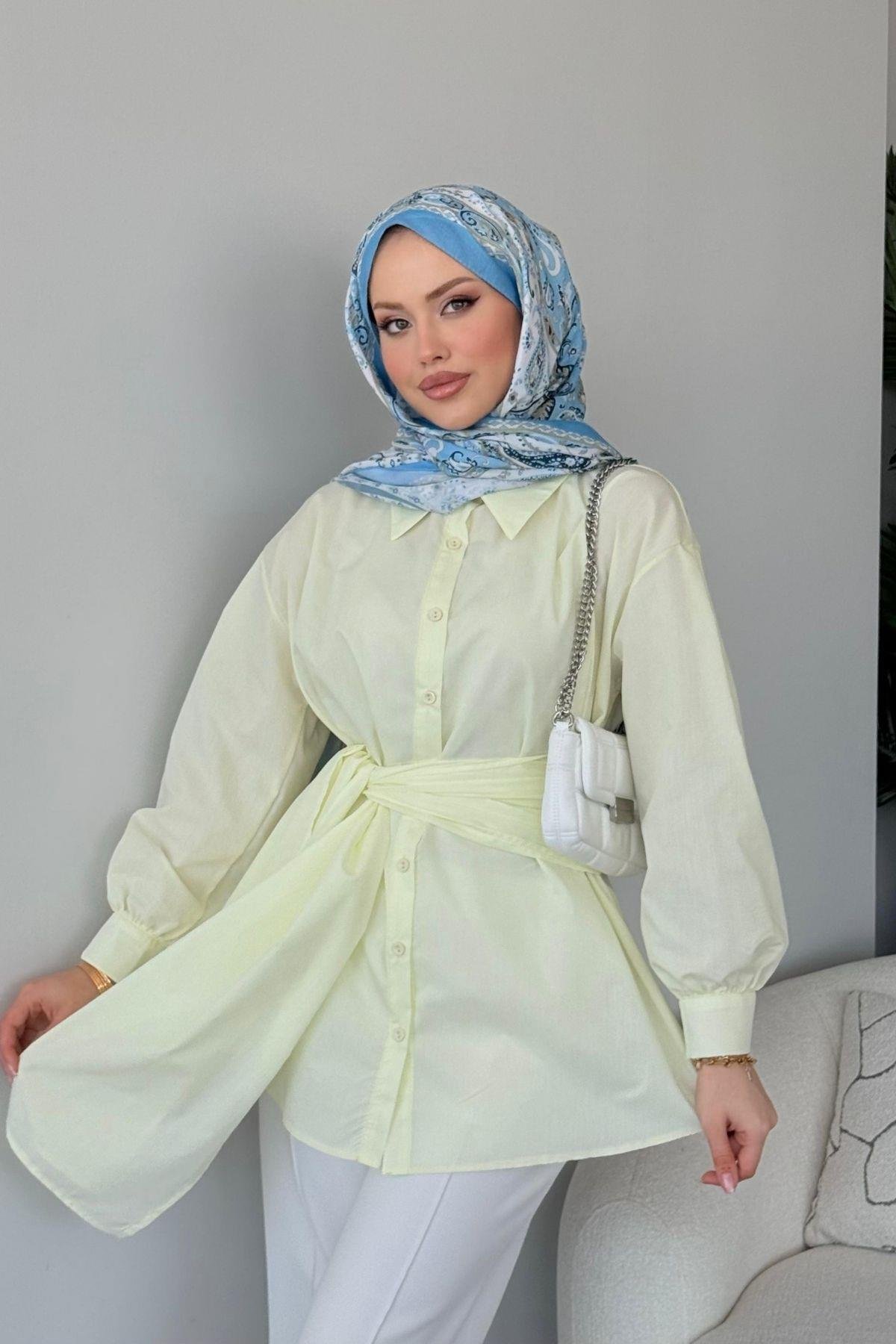 Awen Bağlamalı Gömlek Sarı, Fiyatları Awen Bağlamalı Gömlek Sarı Haza Moda 