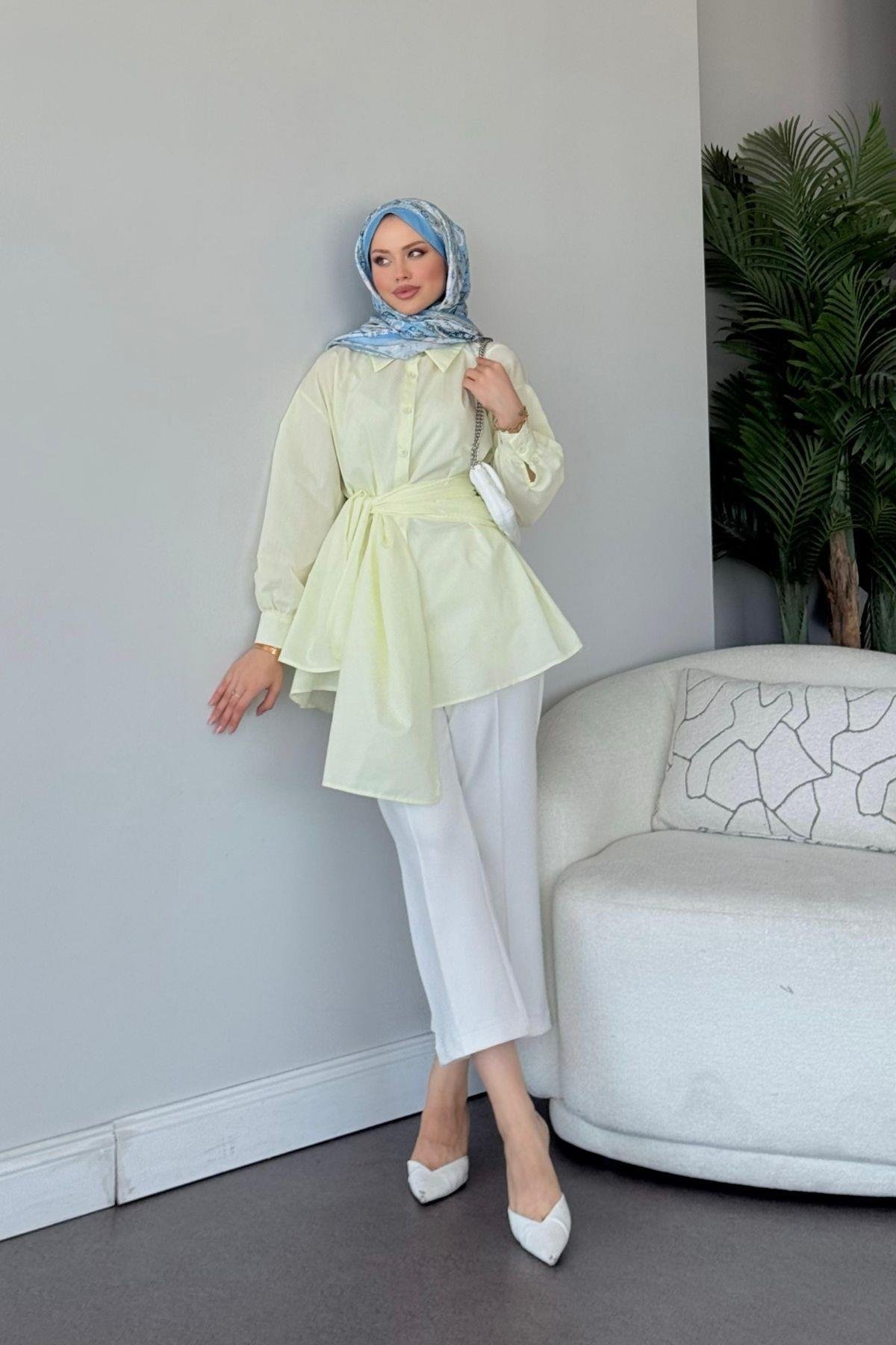 Awen Bağlamalı Gömlek Sarı, Fiyatları Awen Bağlamalı Gömlek Sarı Haza Moda 