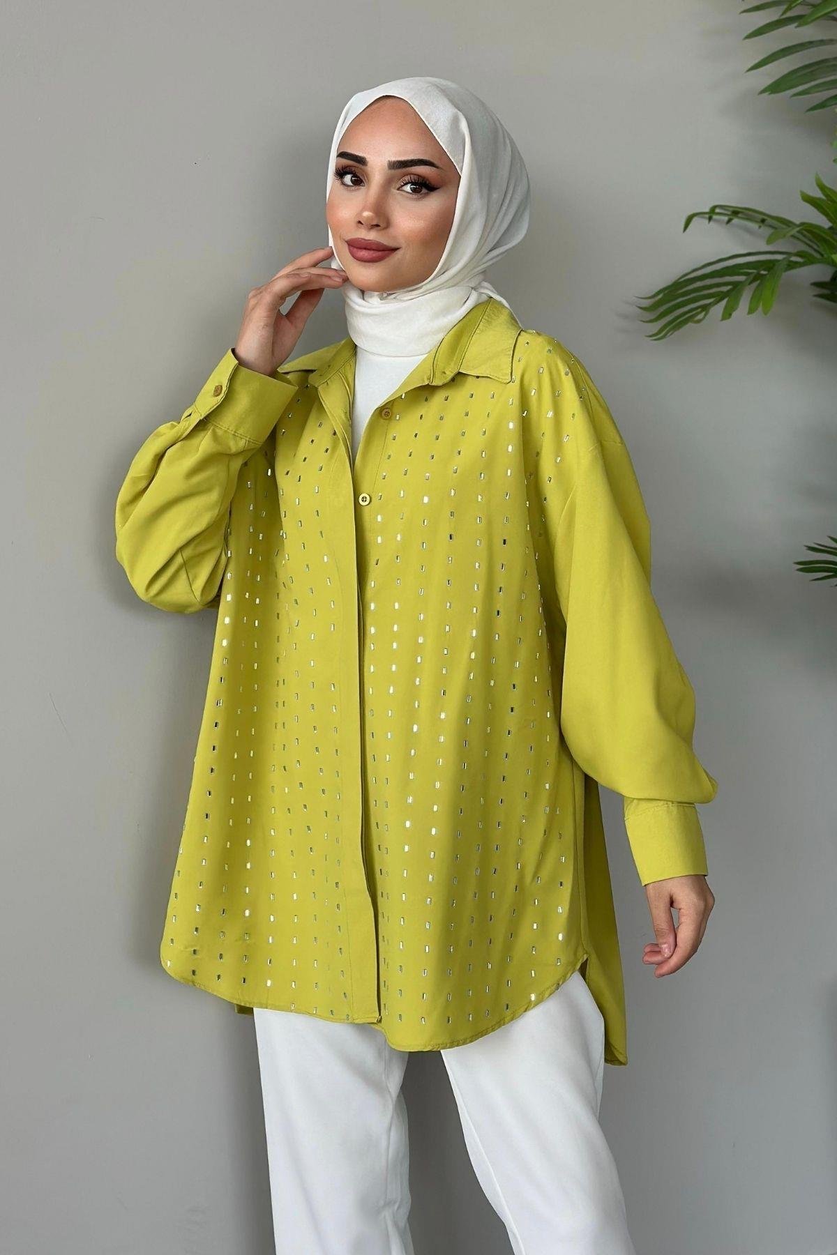 Baget Taşlı Tunik Yağyeşili, Fiyatları Haza Moda | Tesettür Giyim | Baget Taşlı Tunik Yağyeşili