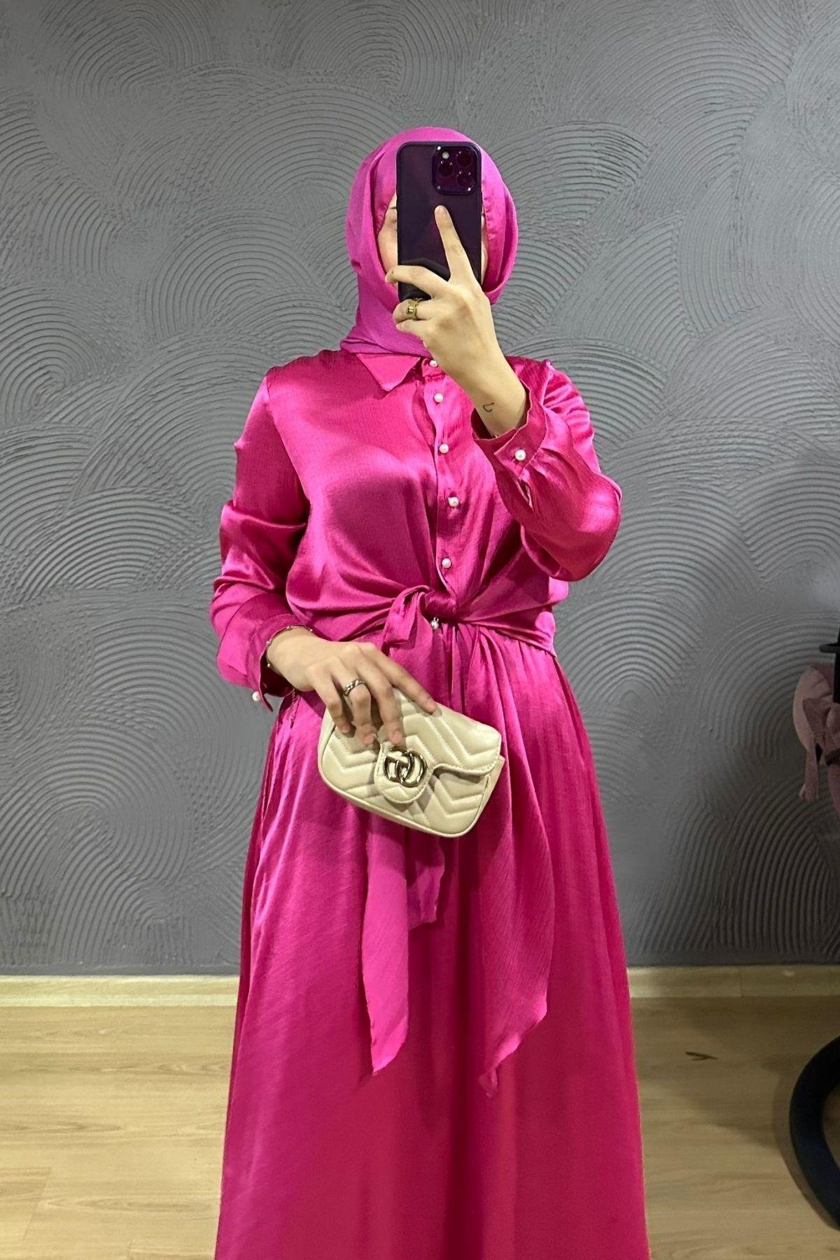 Bağlamalı Etekli Takım Pembe, Fiyatları Bağlamalı Etekli Takım Pembe – Haza Moda | Tesettür Giyim