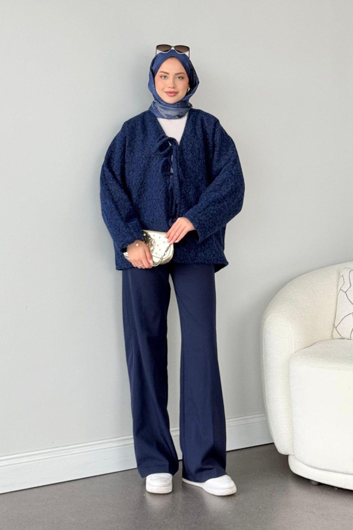 Bağlamalı Kırçıl Kaşe Ceket Lacivert, Fiyatları 