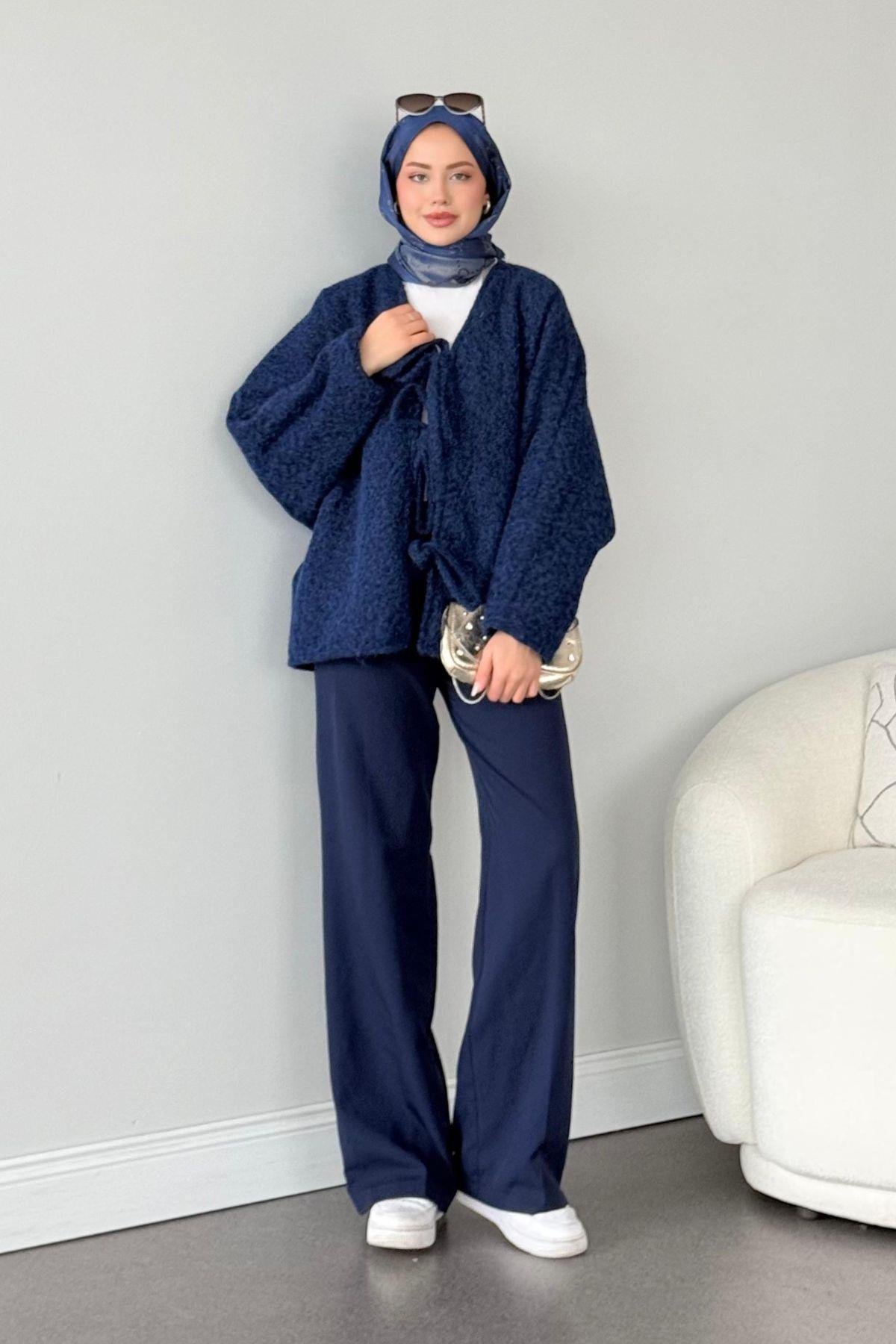 Bağlamalı Kırçıl Kaşe Ceket Lacivert, Fiyatları 