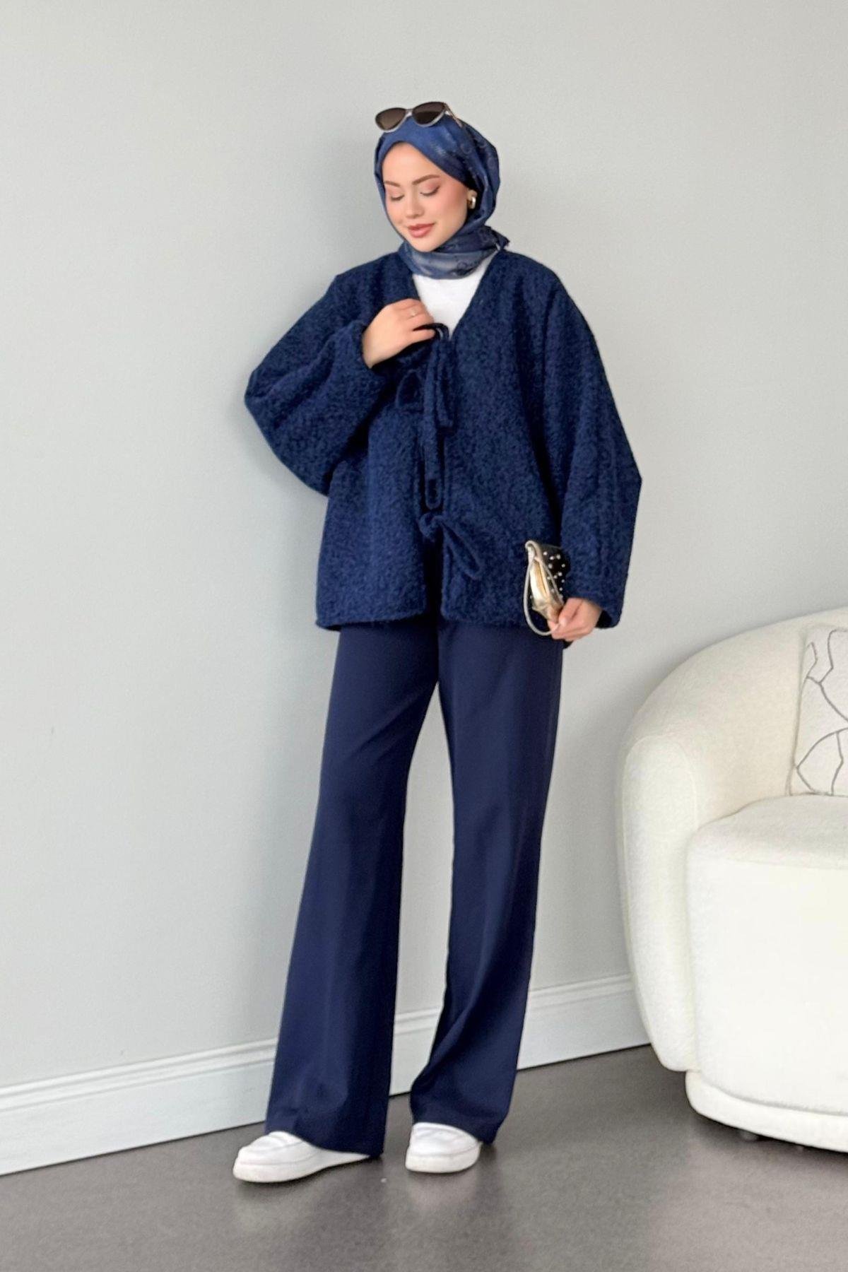 Bağlamalı Kırçıl Kaşe Ceket Lacivert, Fiyatları 