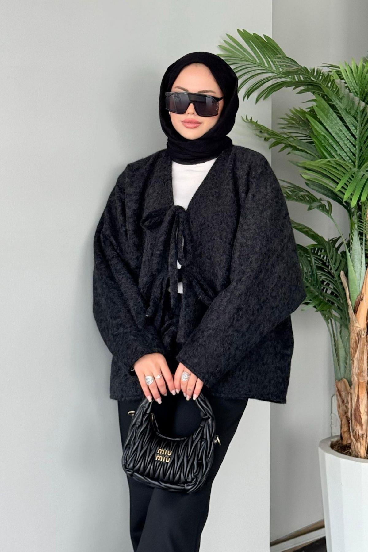 Bağlamalı Kırçıl Kaşe Ceket Siyah, Fiyatları 