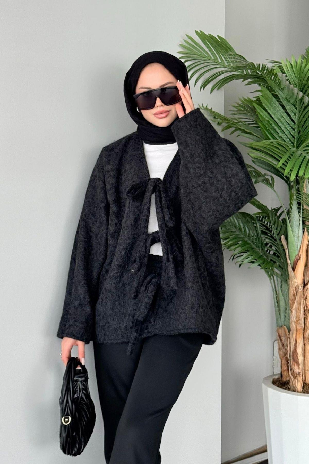 Bağlamalı Kırçıl Kaşe Ceket Siyah, Fiyatları 