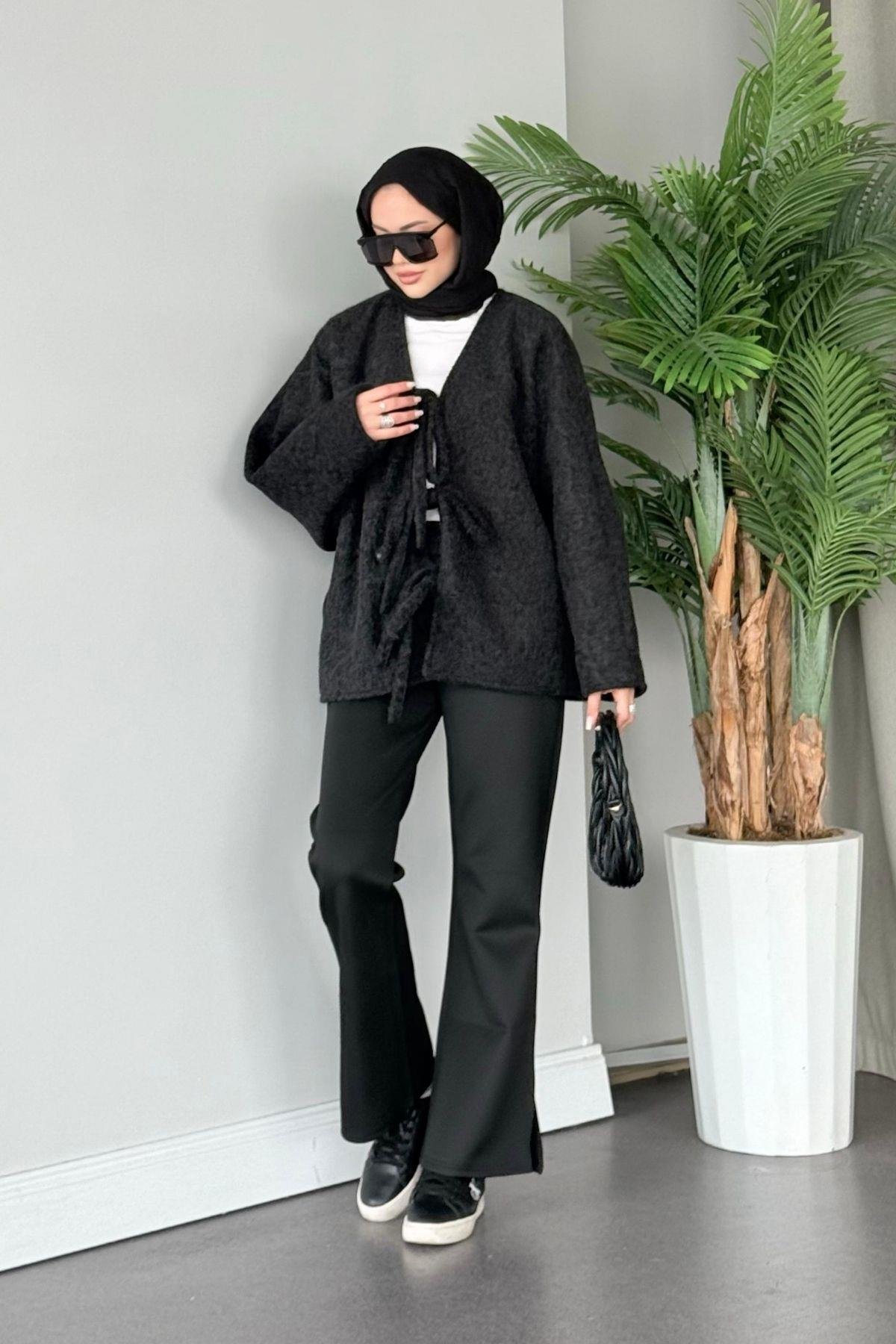 Bağlamalı Kırçıl Kaşe Ceket Siyah, Fiyatları 