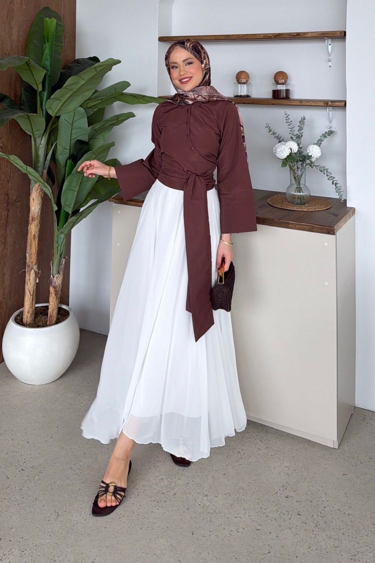 Bağlamalı Yarım Gömlek Acı Kahve, Fiyatları Bağlamalı Yarım Gömlek Acıkahve - Haza Moda 