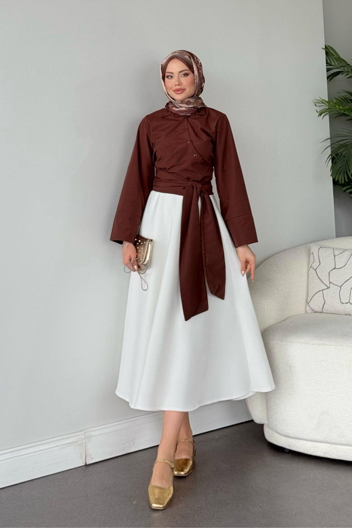 Bağlamalı Yarım Gömlek Acıkahve, Fiyatları 