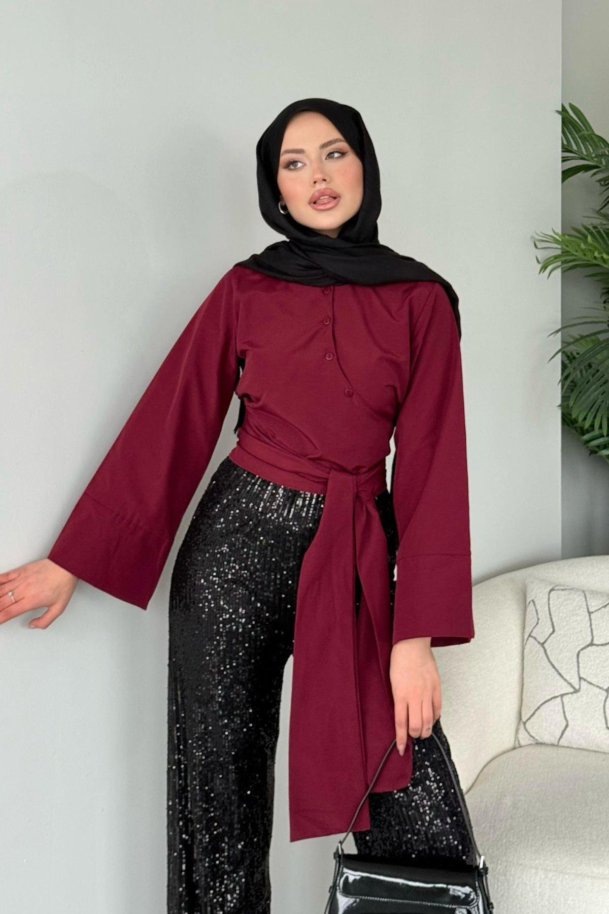 Bağlamalı Yarım Gömlek Bordo, Fiyatları 