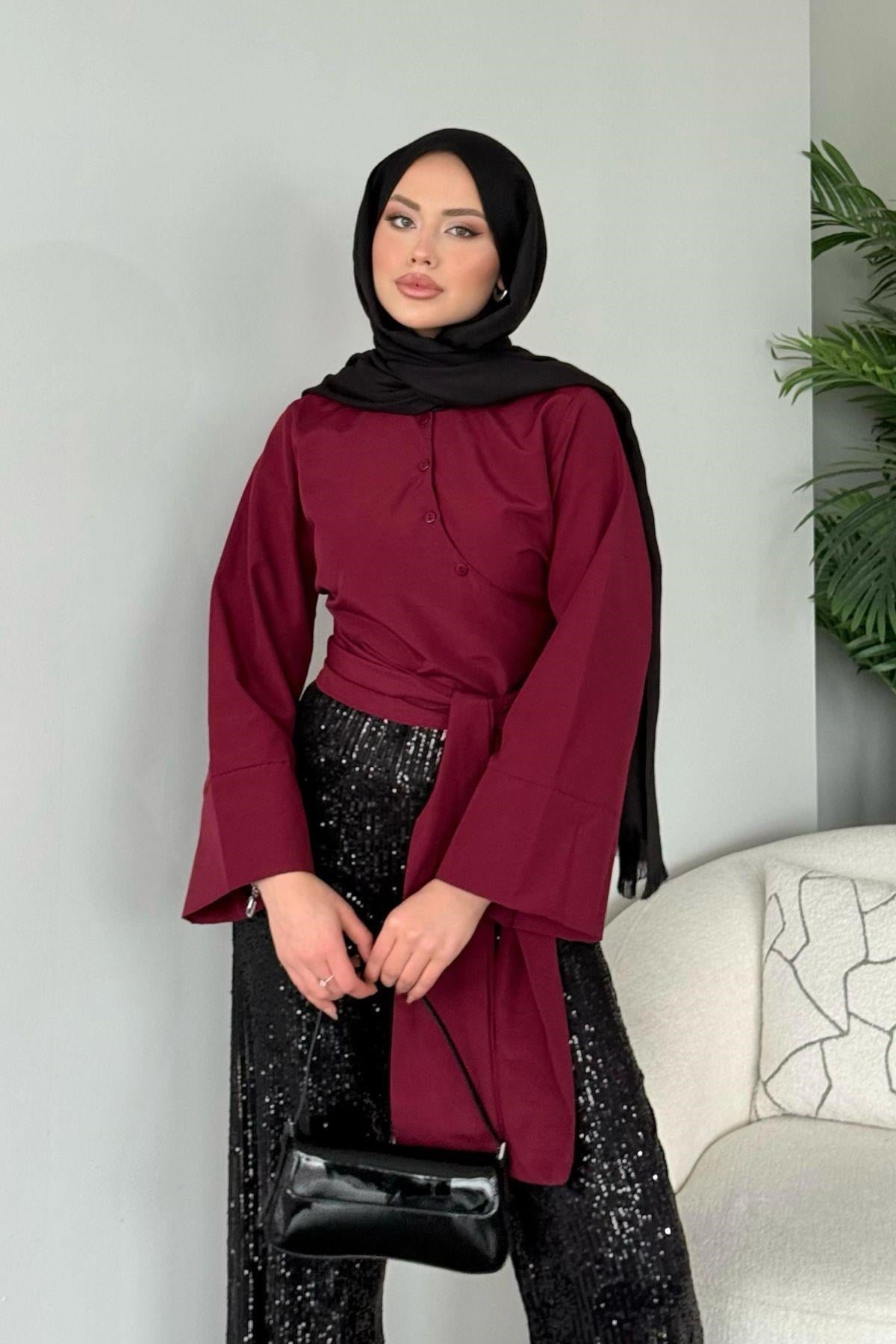 Bağlamalı Yarım Gömlek Bordo, Fiyatları 