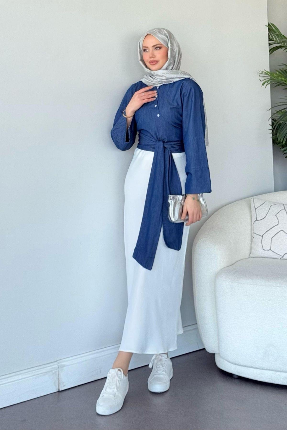 Bağlamalı Yarım Gömlek Koyu Mavi, Fiyatları Bağlamalı Yarım Gömlek Koyu Mavi - Haza Moda 