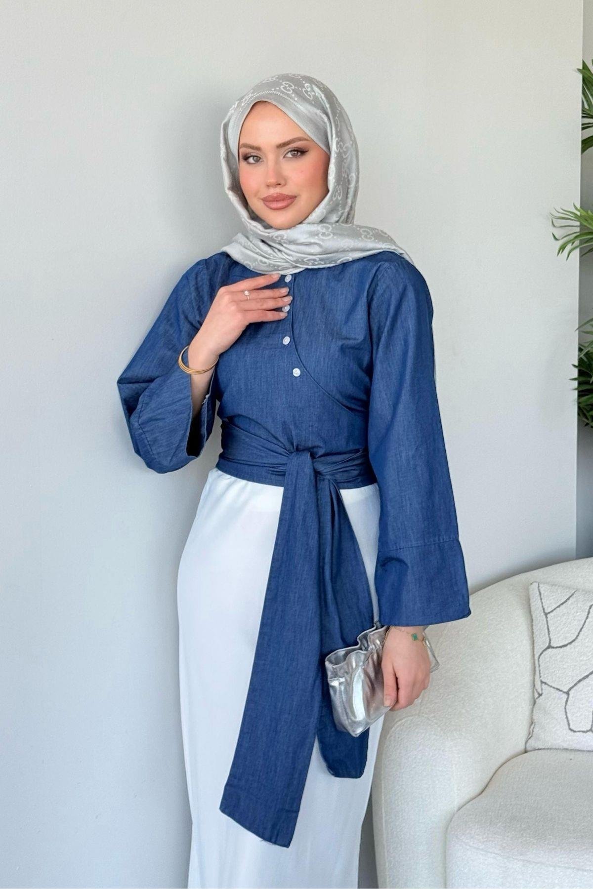 Bağlamalı Yarım Gömlek Koyu Mavi, Fiyatları Bağlamalı Yarım Gömlek Koyu Mavi - Haza Moda 