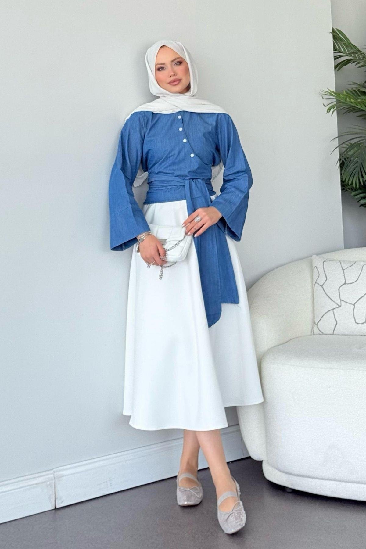 Bağlamalı Yarım Gömlek Mavi, Fiyatları Bağlamalı Yarım Gömlek Mavi - Haza Moda 