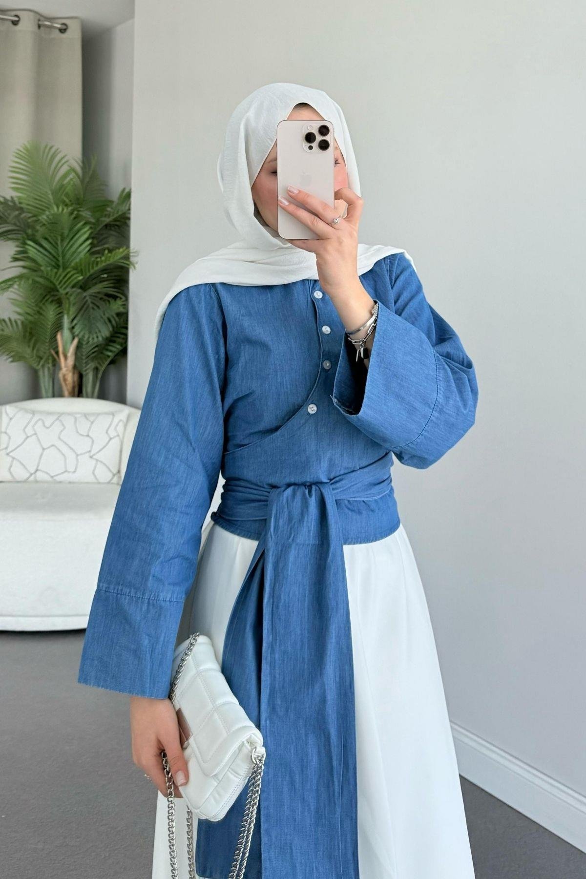 Bağlamalı Yarım Gömlek Mavi, Fiyatları Bağlamalı Yarım Gömlek Mavi - Haza Moda 