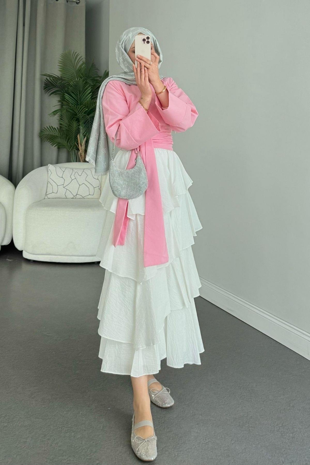 Bağlamalı Yarım Gömlek Pembe, Fiyatları Bağlamalı Yarım Gömlek Pembe - Haza Moda 