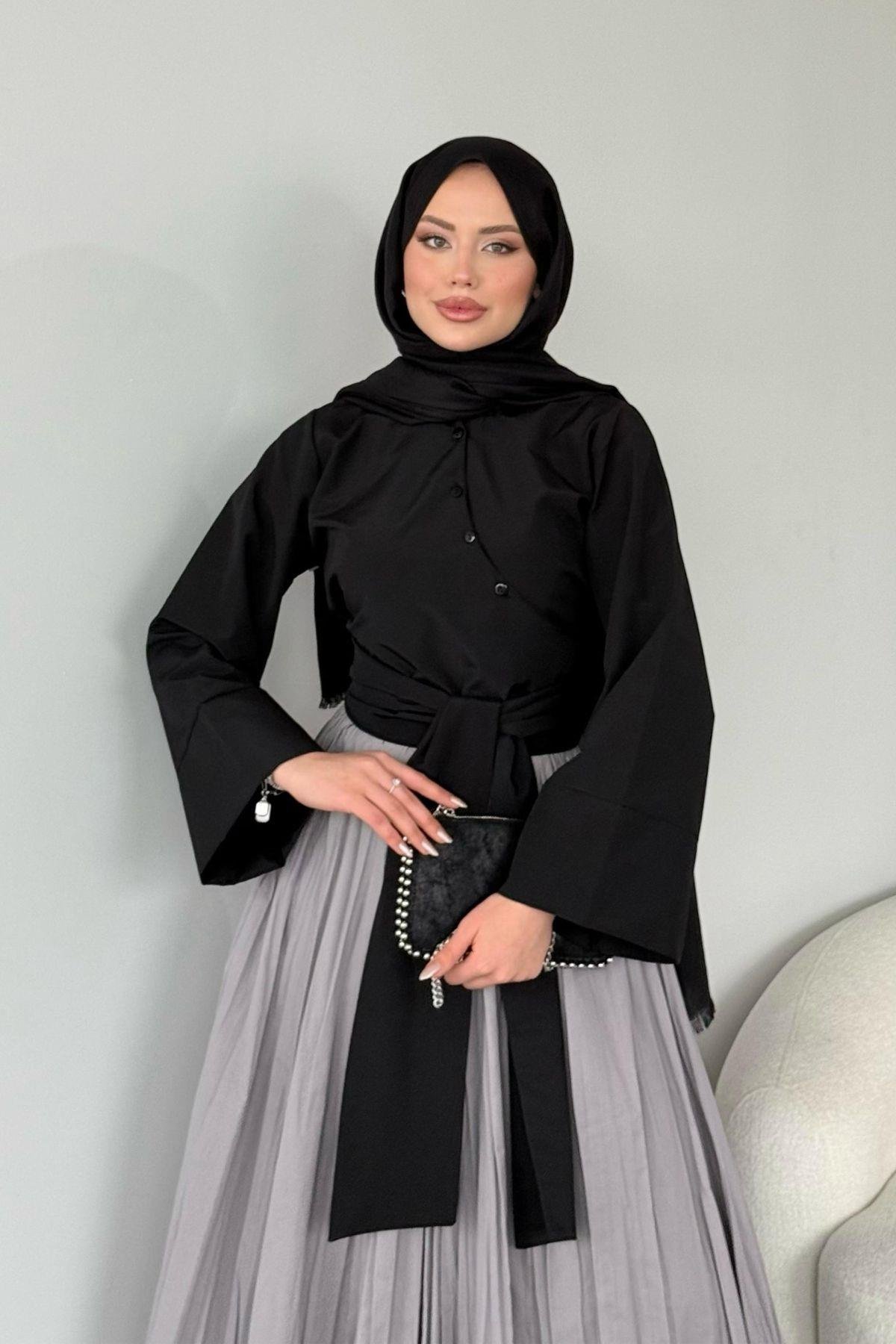 Bağlamalı Yarım Gömlek Siyah, Fiyatları 