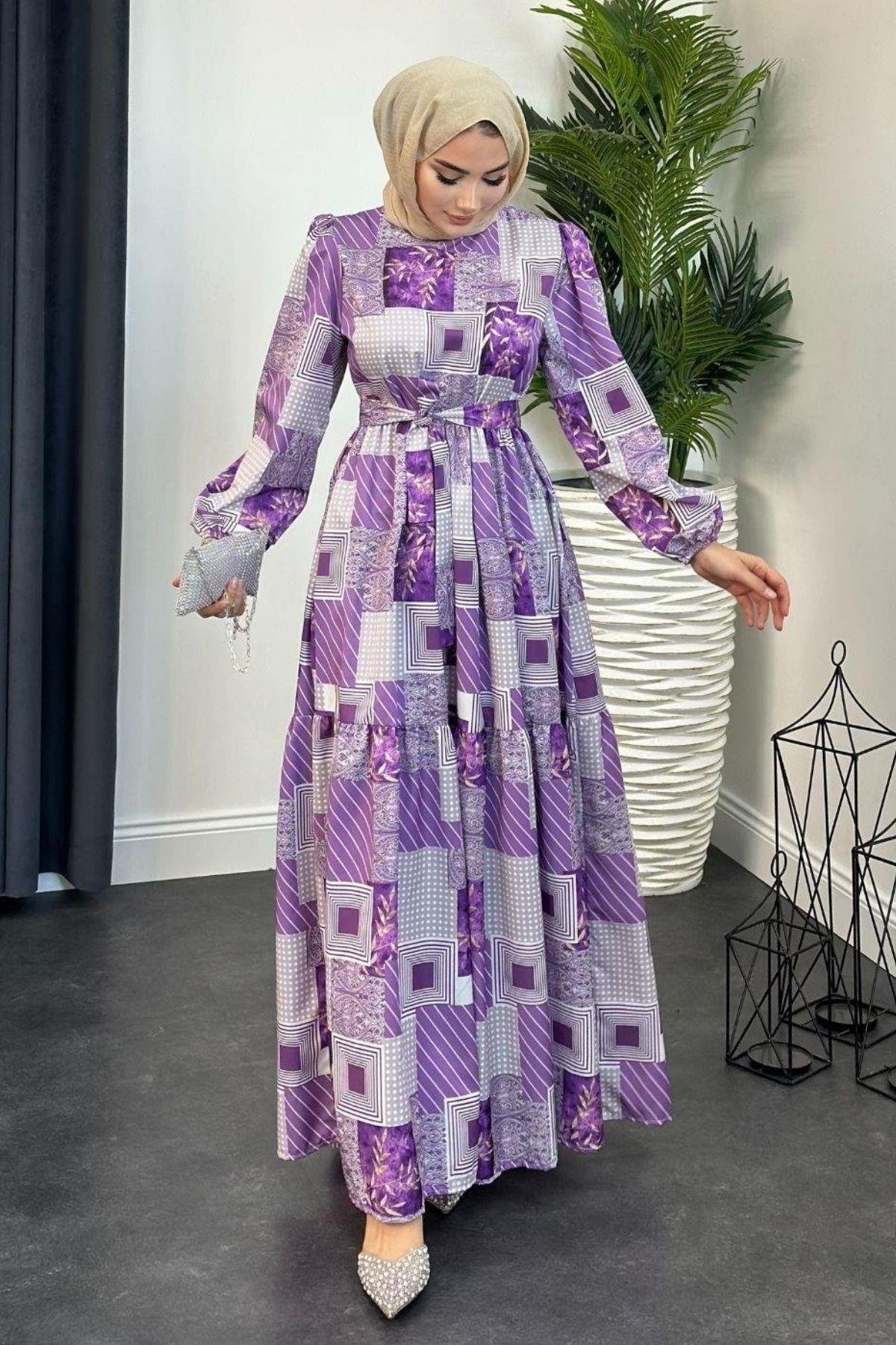 Bahar Desenli Elbise Lila, Fiyatları 